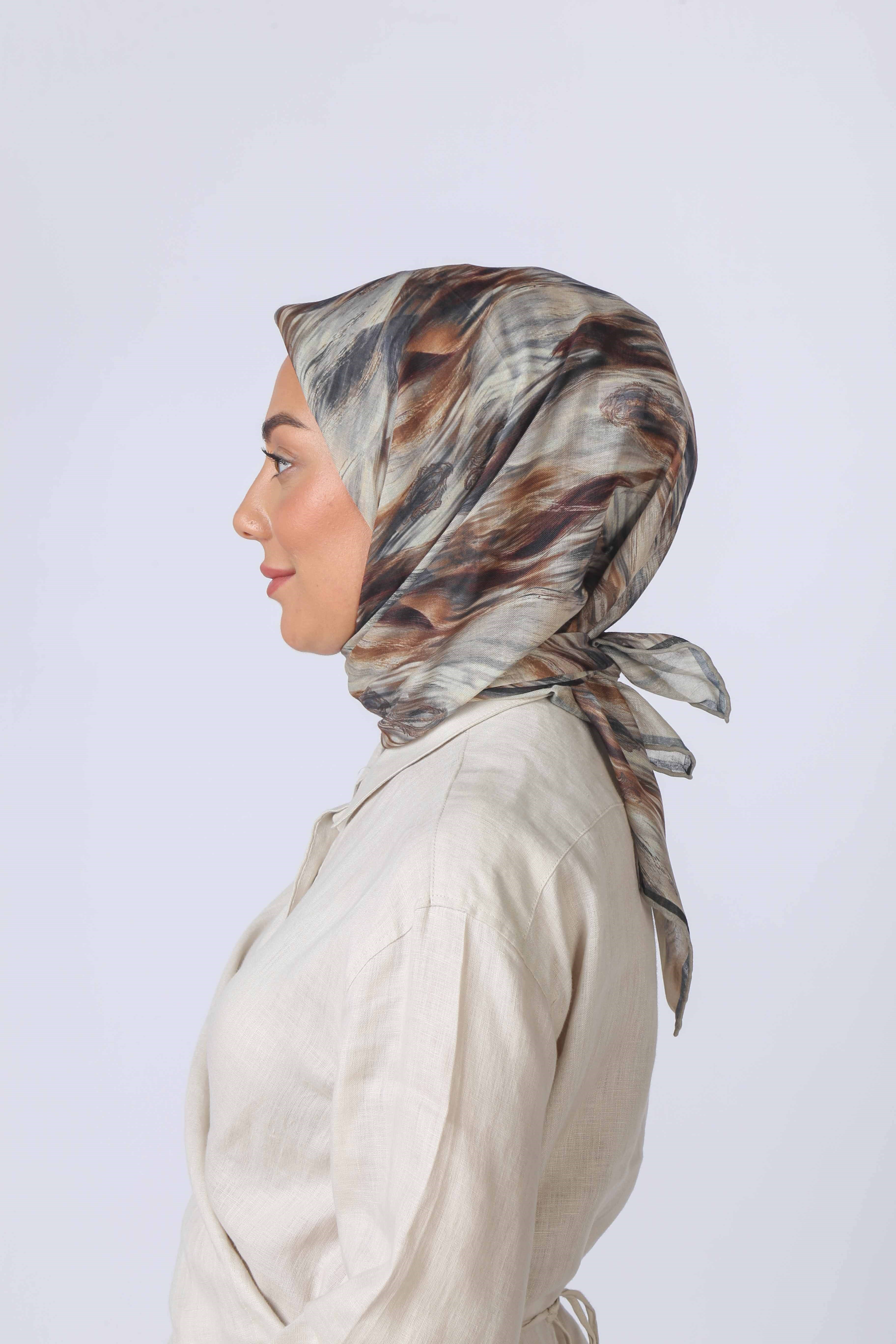 Locella Soft Pamuk Eşarp Krem-Taba-Siyah