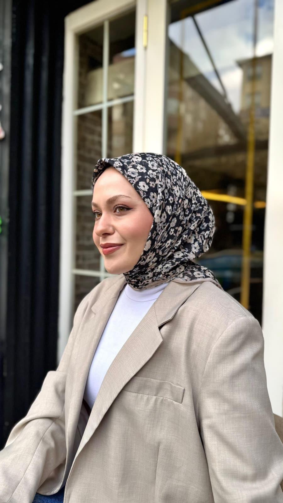 Locella Soft Pamuk Eşarp Siyah Bej-16