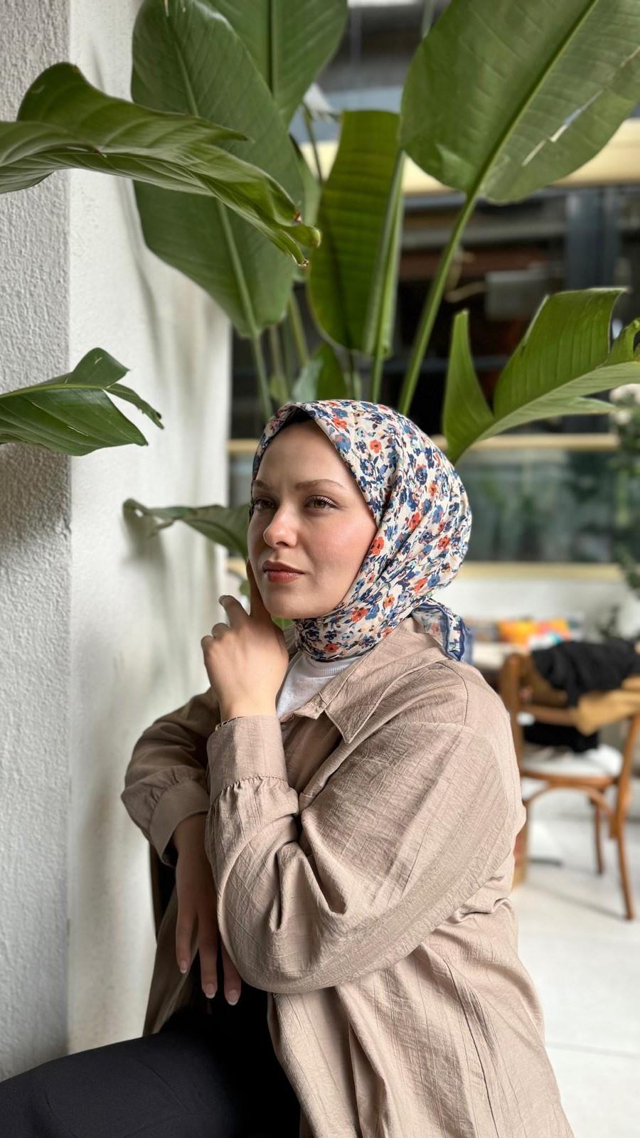 Locella Soft Pamuk Eşarp Mavi Turuncu-4