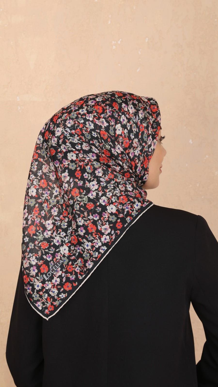 Locella Soft Pamuk Eşarp Siyah Kırmızı-25