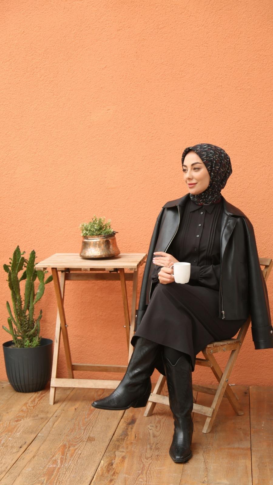 Locella Soft Pamuk Eşarp Siyah Kırmızı-7