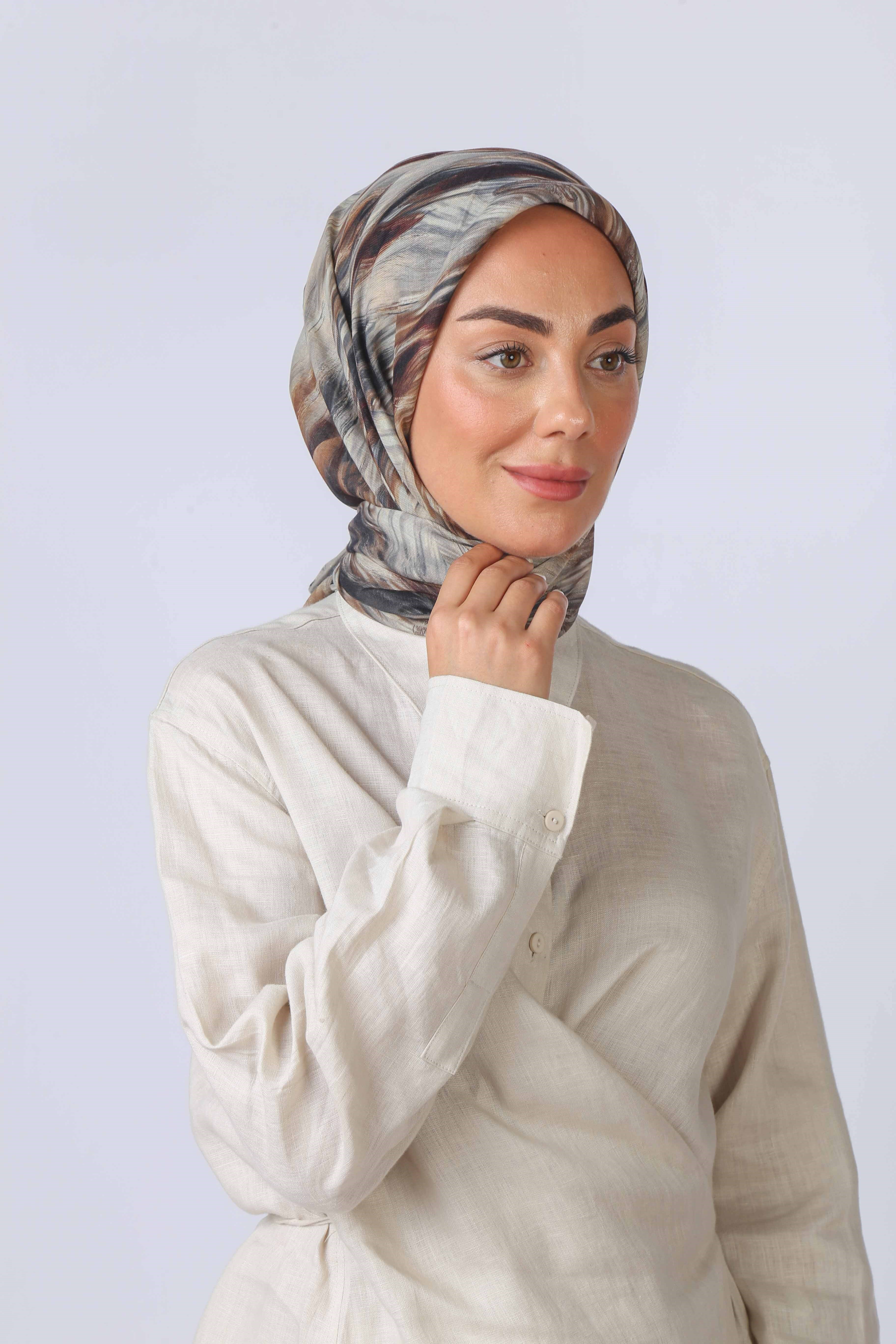 Locella Soft Pamuk Eşarp Krem-Taba-Siyah