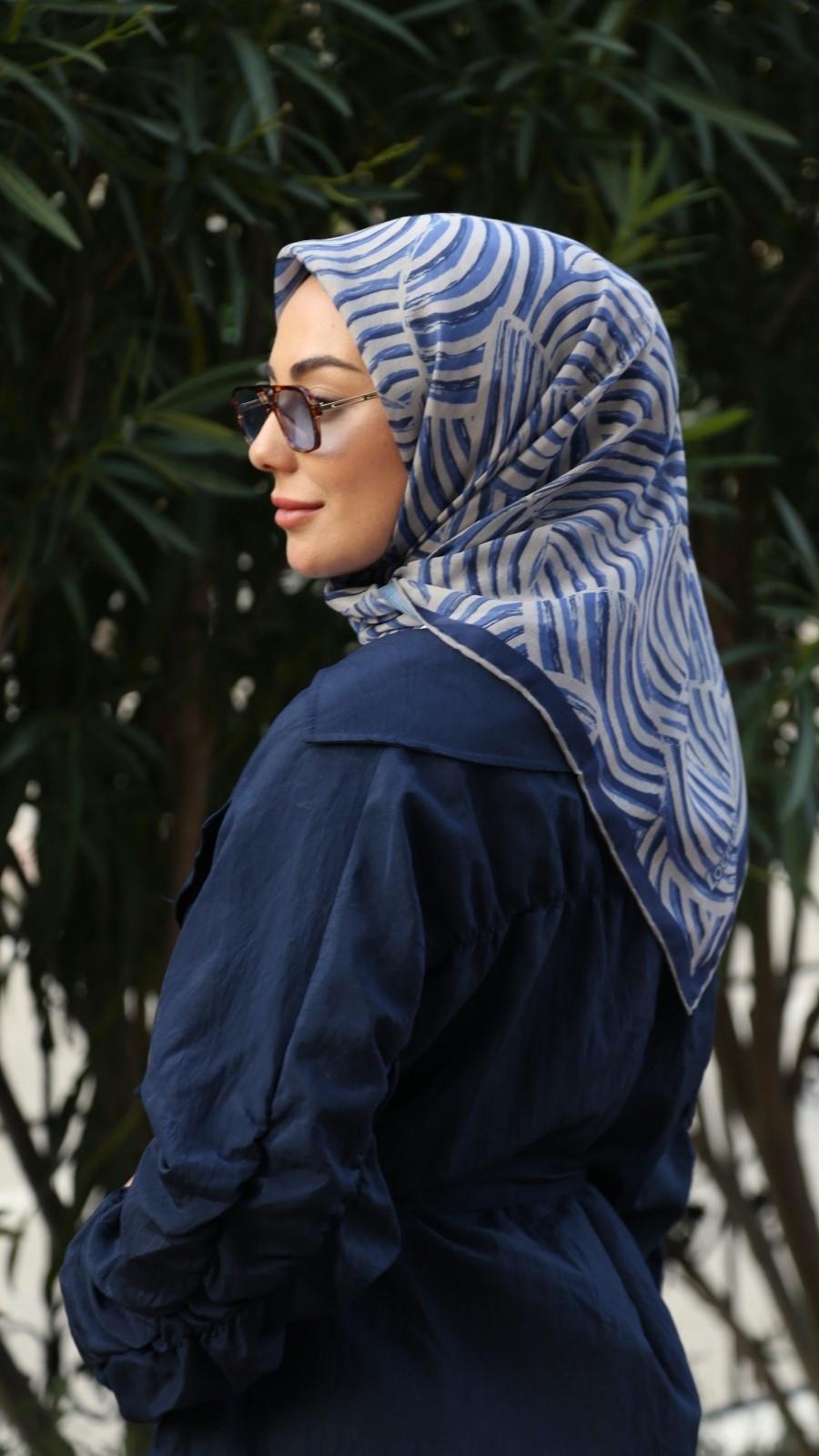 Locella Soft Pamuk Eşarp Mavi-4