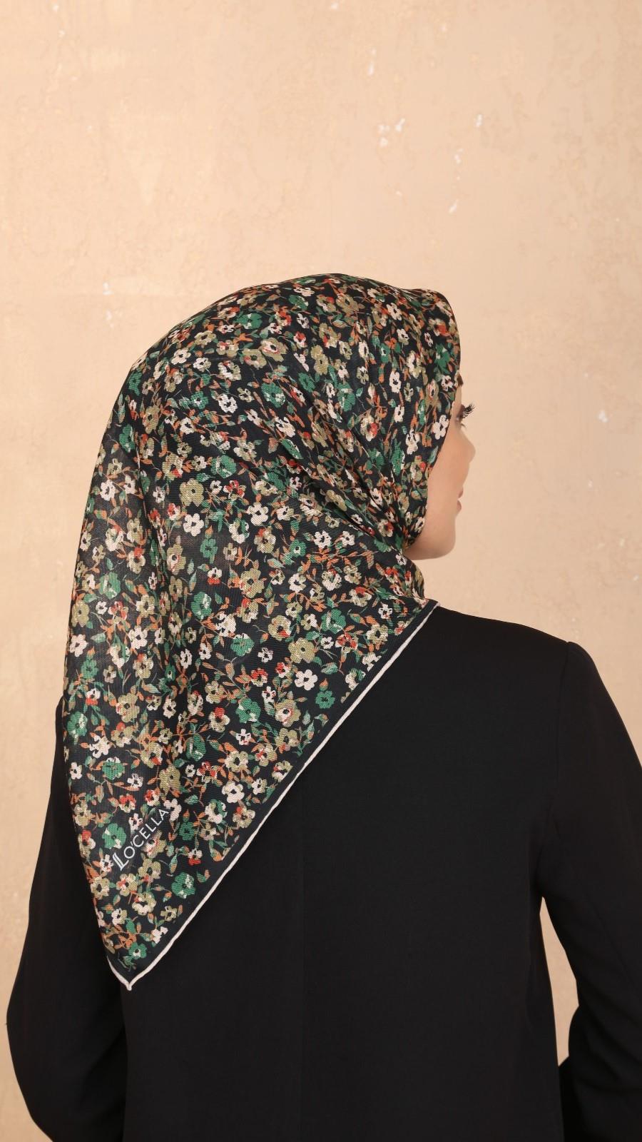 Locella Soft Pamuk Eşarp Siyah Yeşil-32