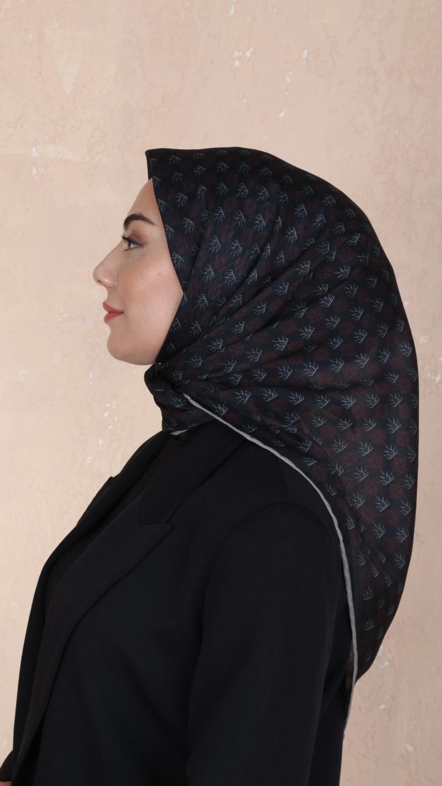 Locella Soft Pamuk Eşarp Siyah Bordo-6