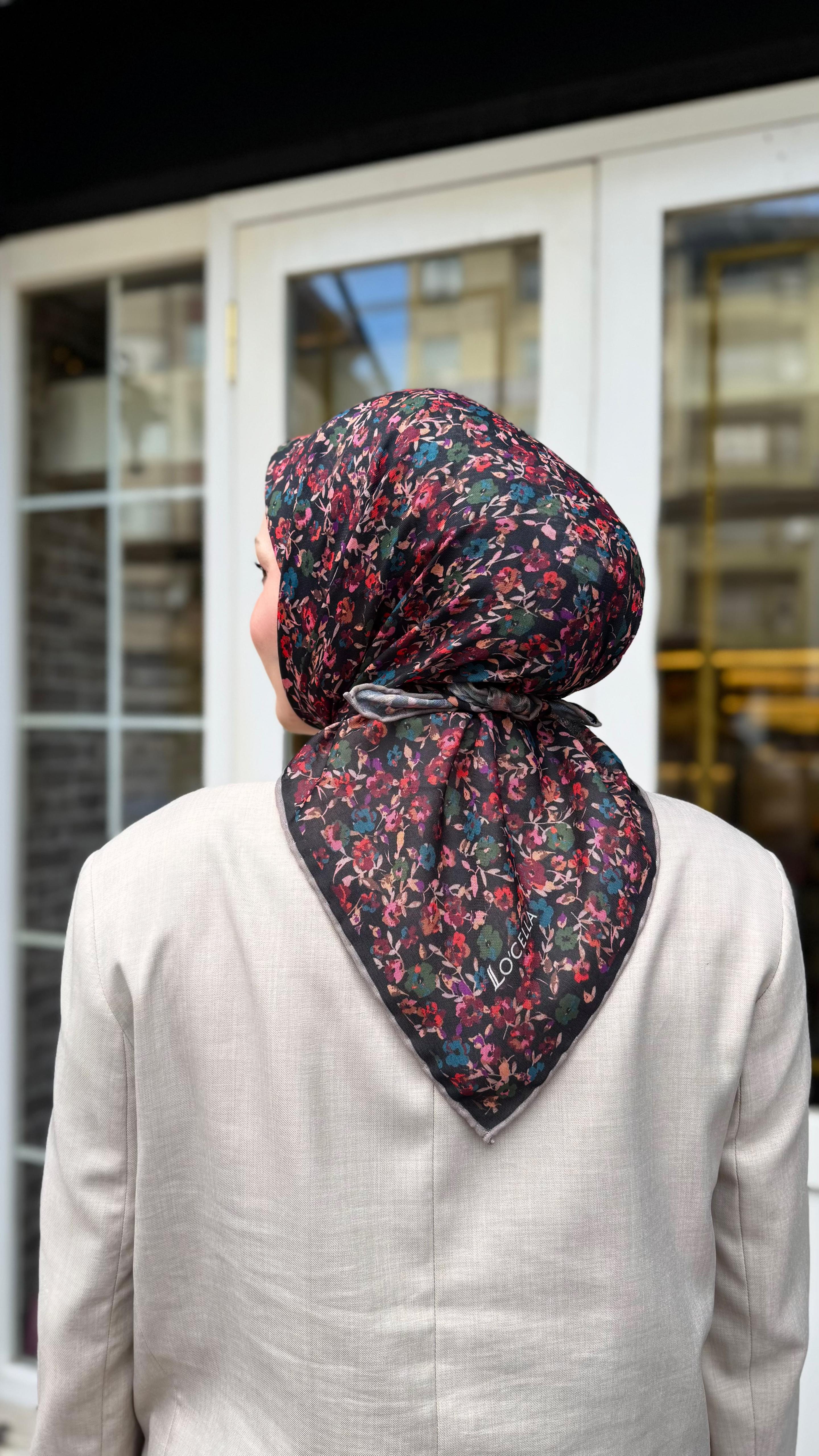 Locella Soft Pamuk Eşarp Siyah Bordo-5