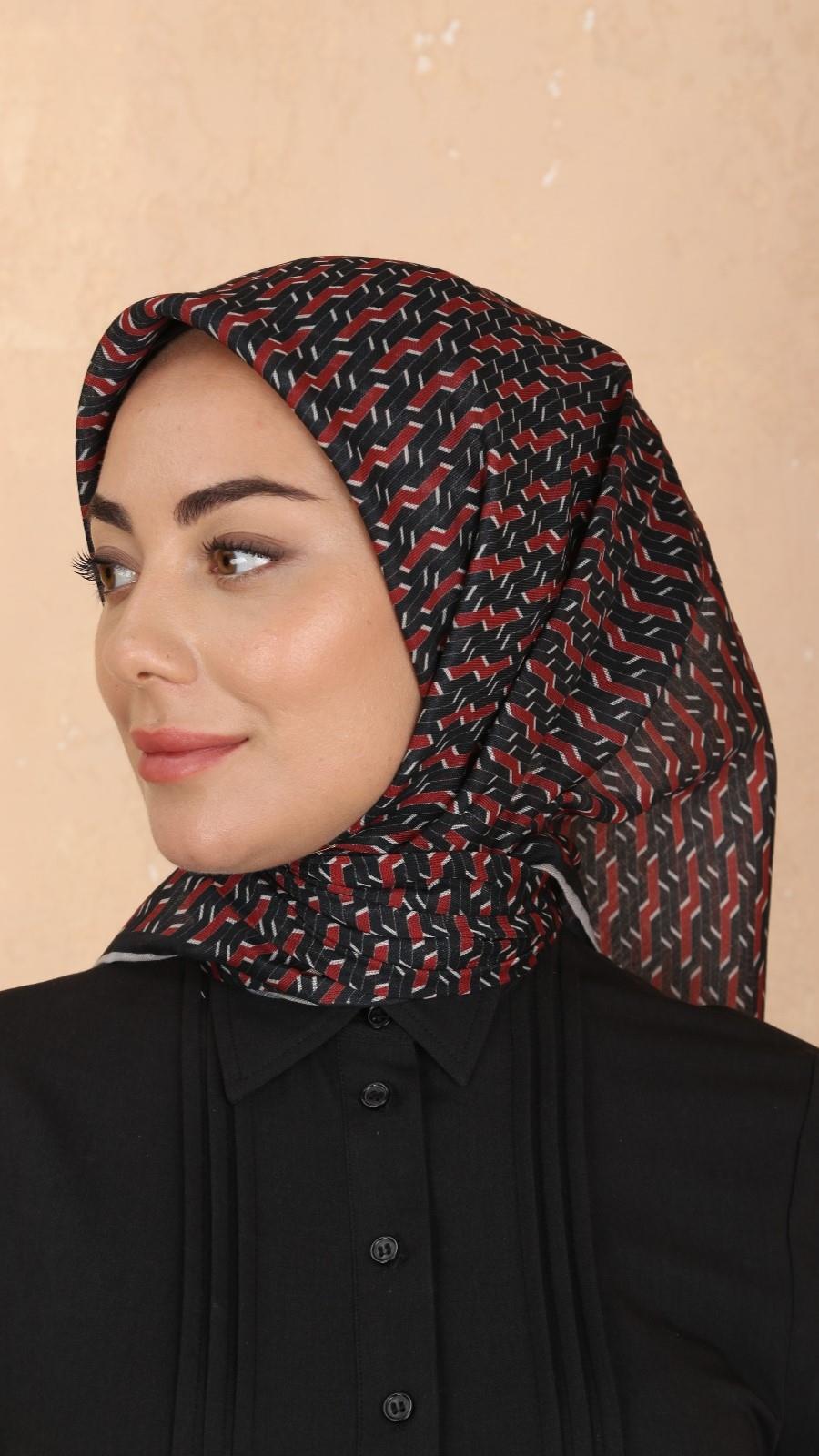 Locella Soft Pamuk Eşarp Siyah Kırmızı-10