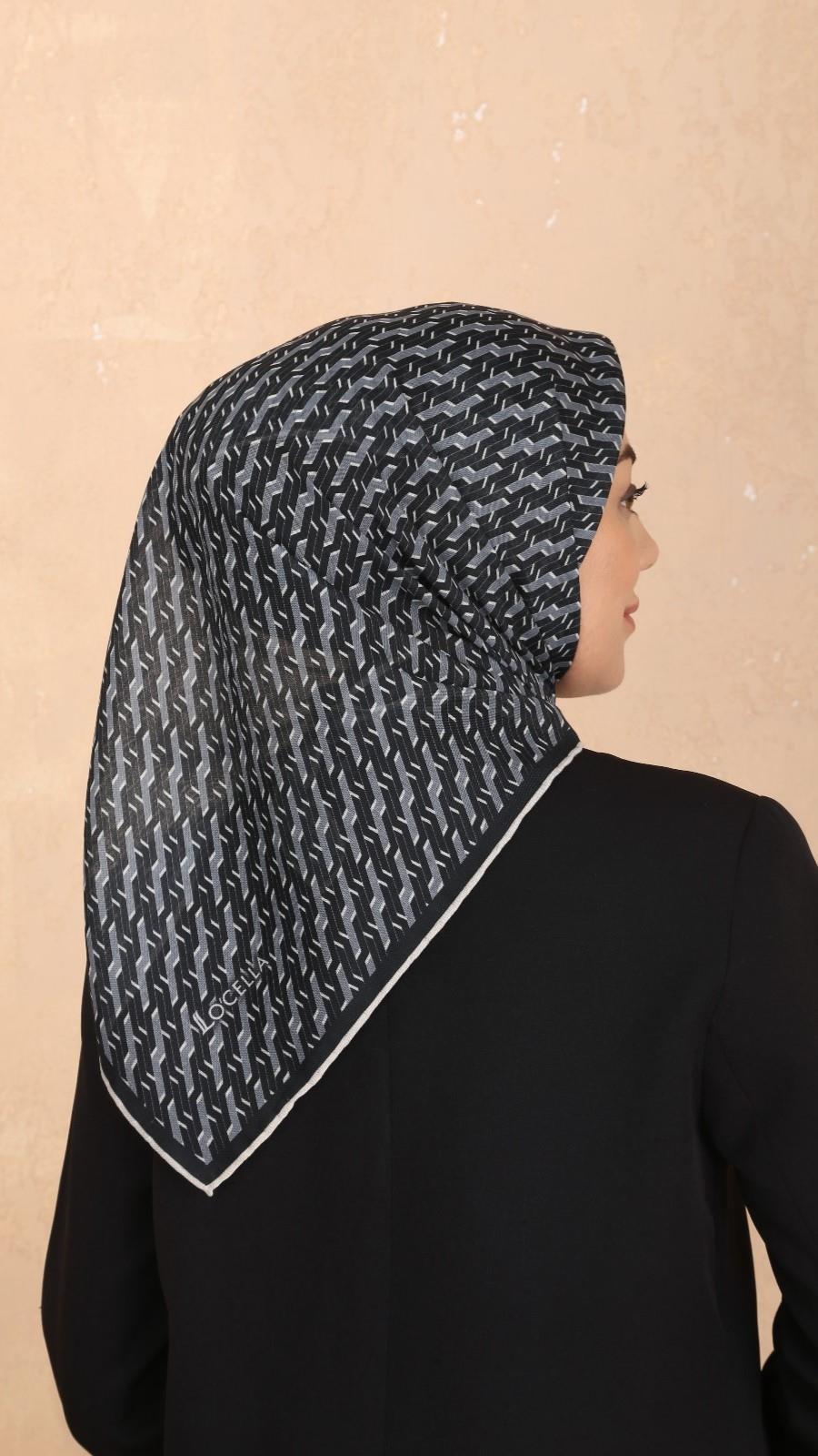 Locella Soft Pamuk Eşarp Siyah Gri-13