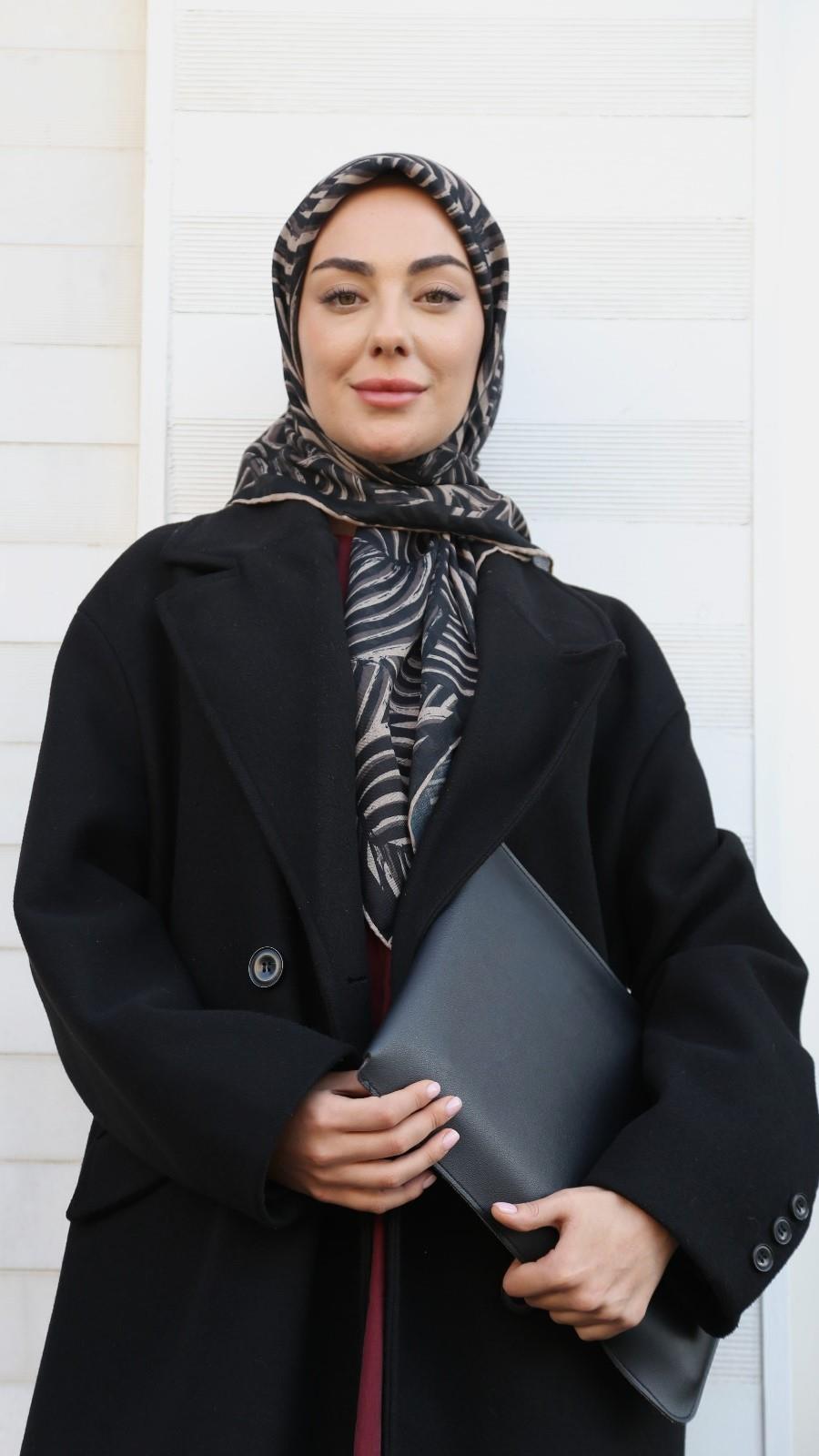 Locella Soft Pamuk Eşarp Siyah Vizon-5