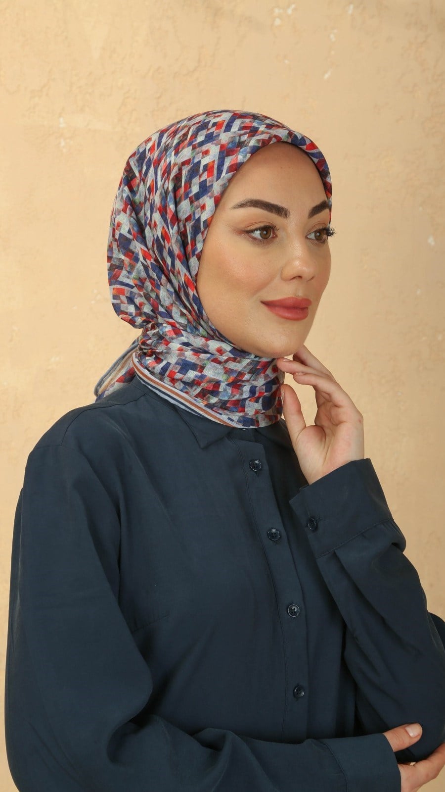 Locella Soft Pamuk Eşarp Lacivert Turuncu