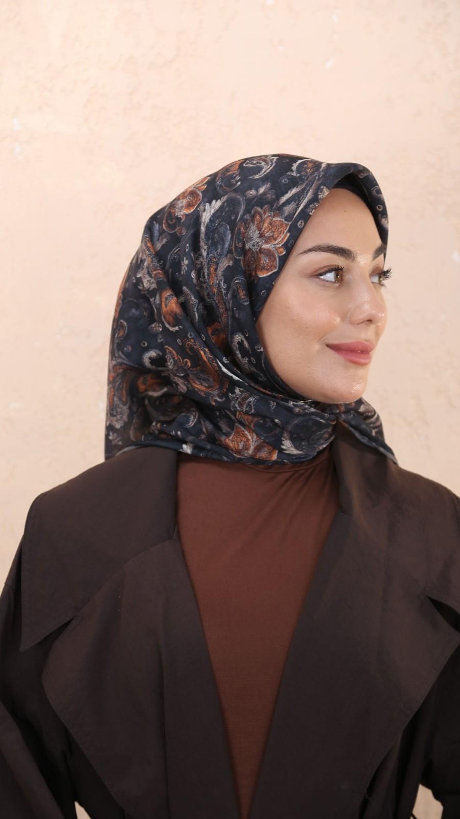 Locella Soft Pamuk Eşarp Siyah Turuncu-3