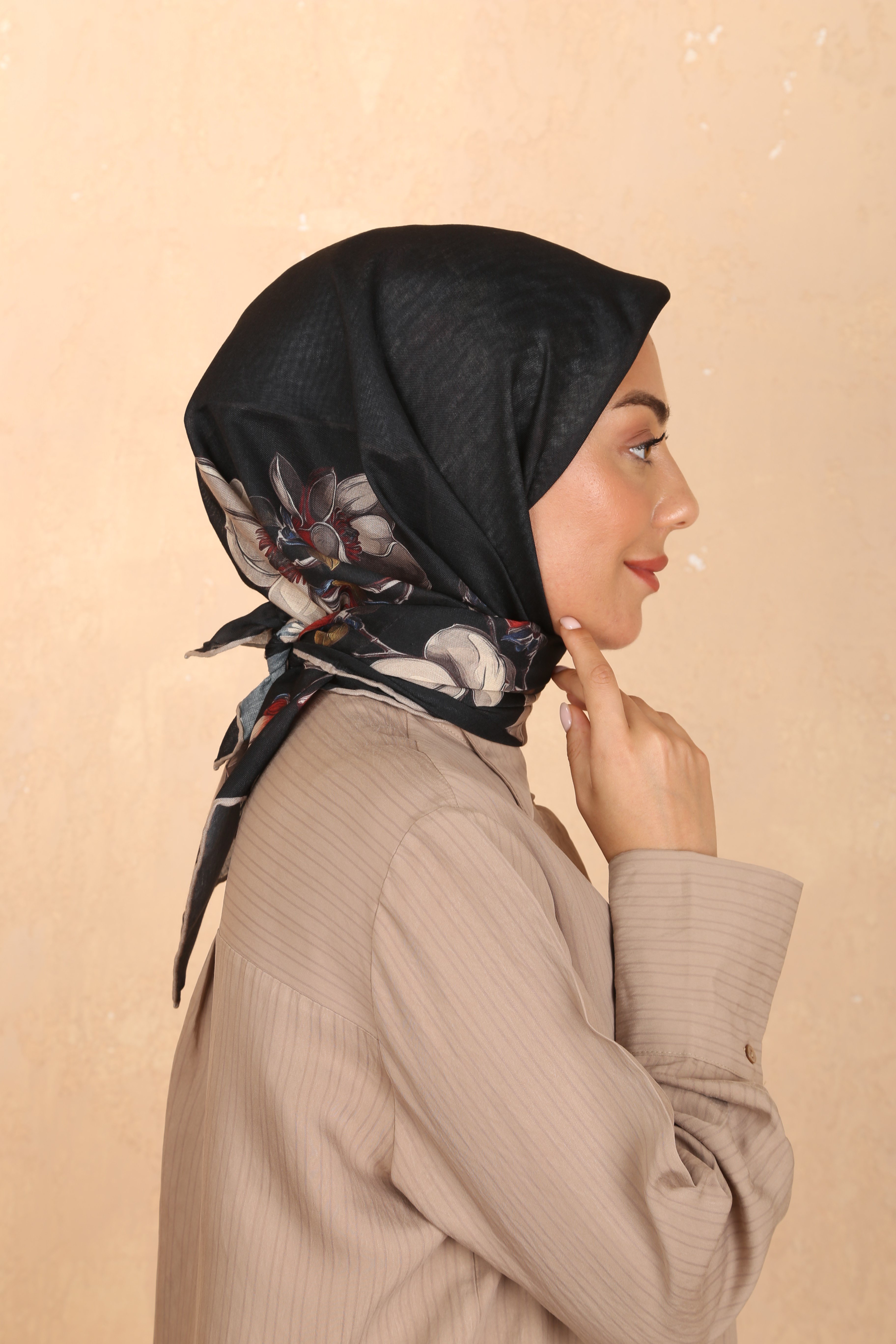 Locella Soft Pamuk Eşarp-Siyah Bej