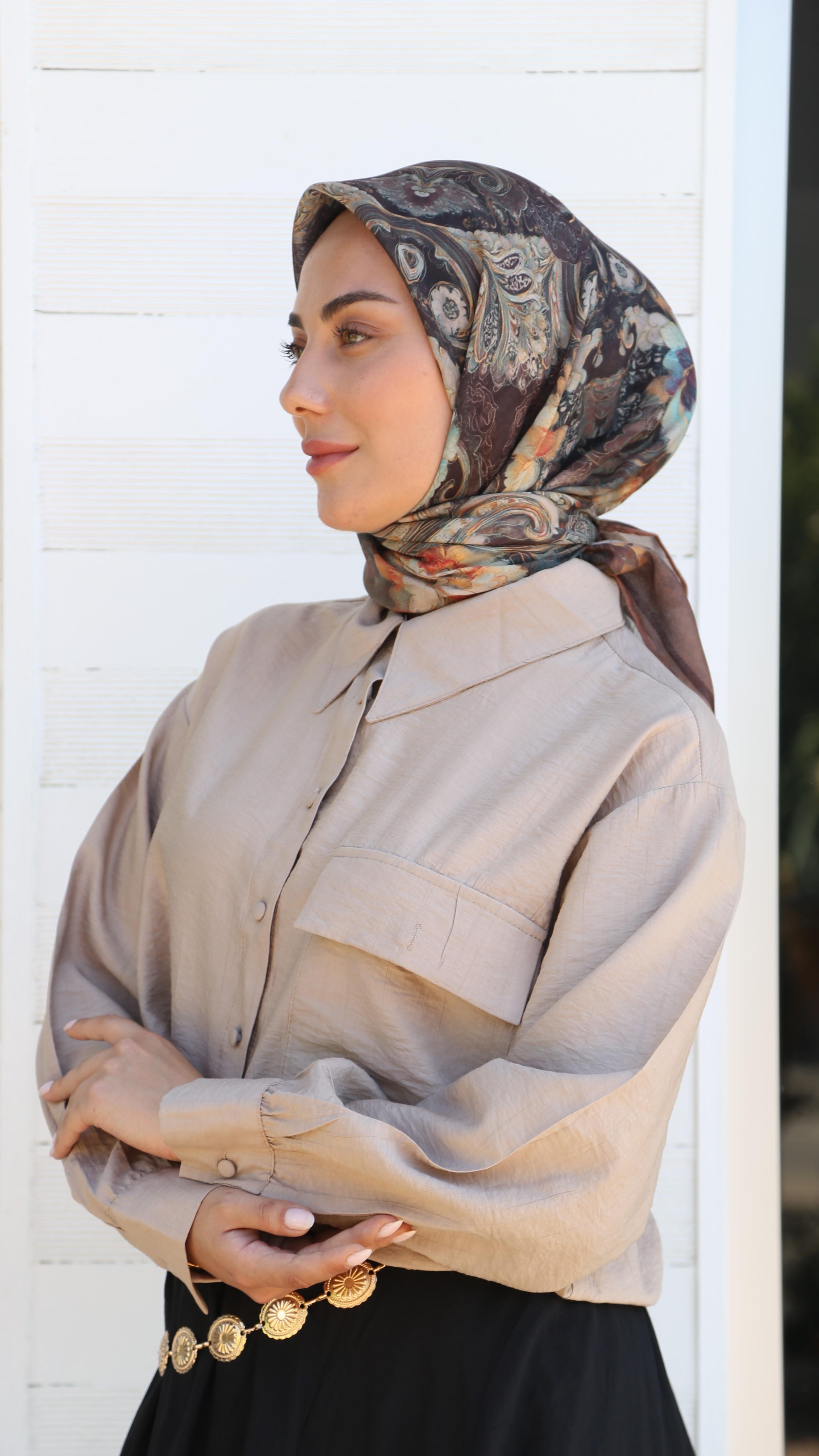 Locella Soft Pamuk Eşarp Kahve-10