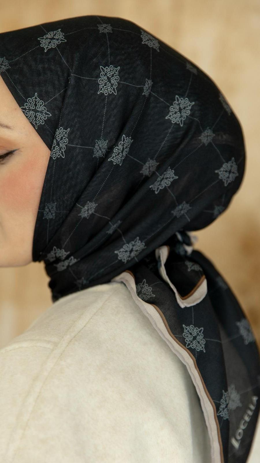 Locella Soft Pamuk Eşarp Siyah Bej-14