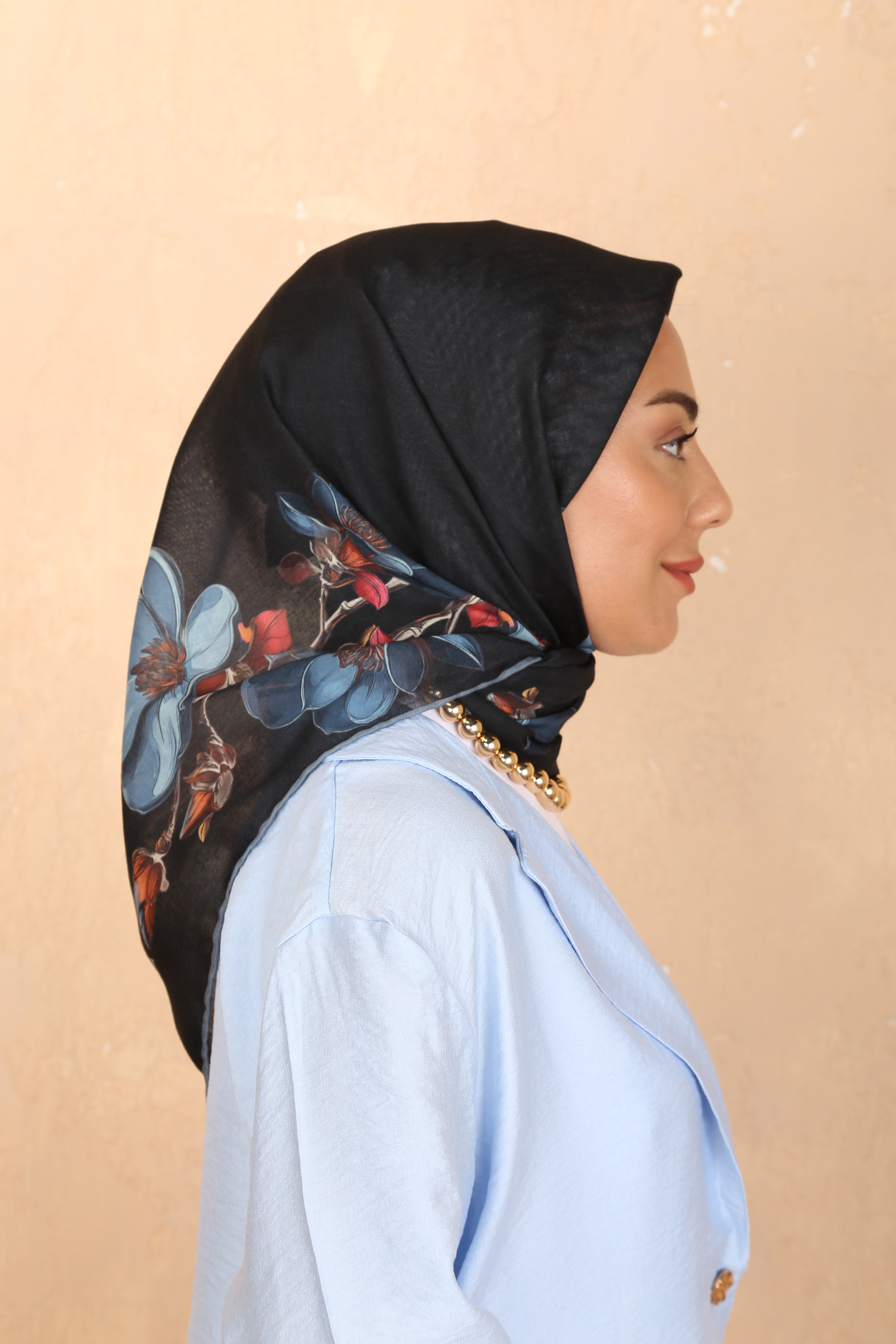 Locella Soft Pamuk Eşarp-Siyah Mavi