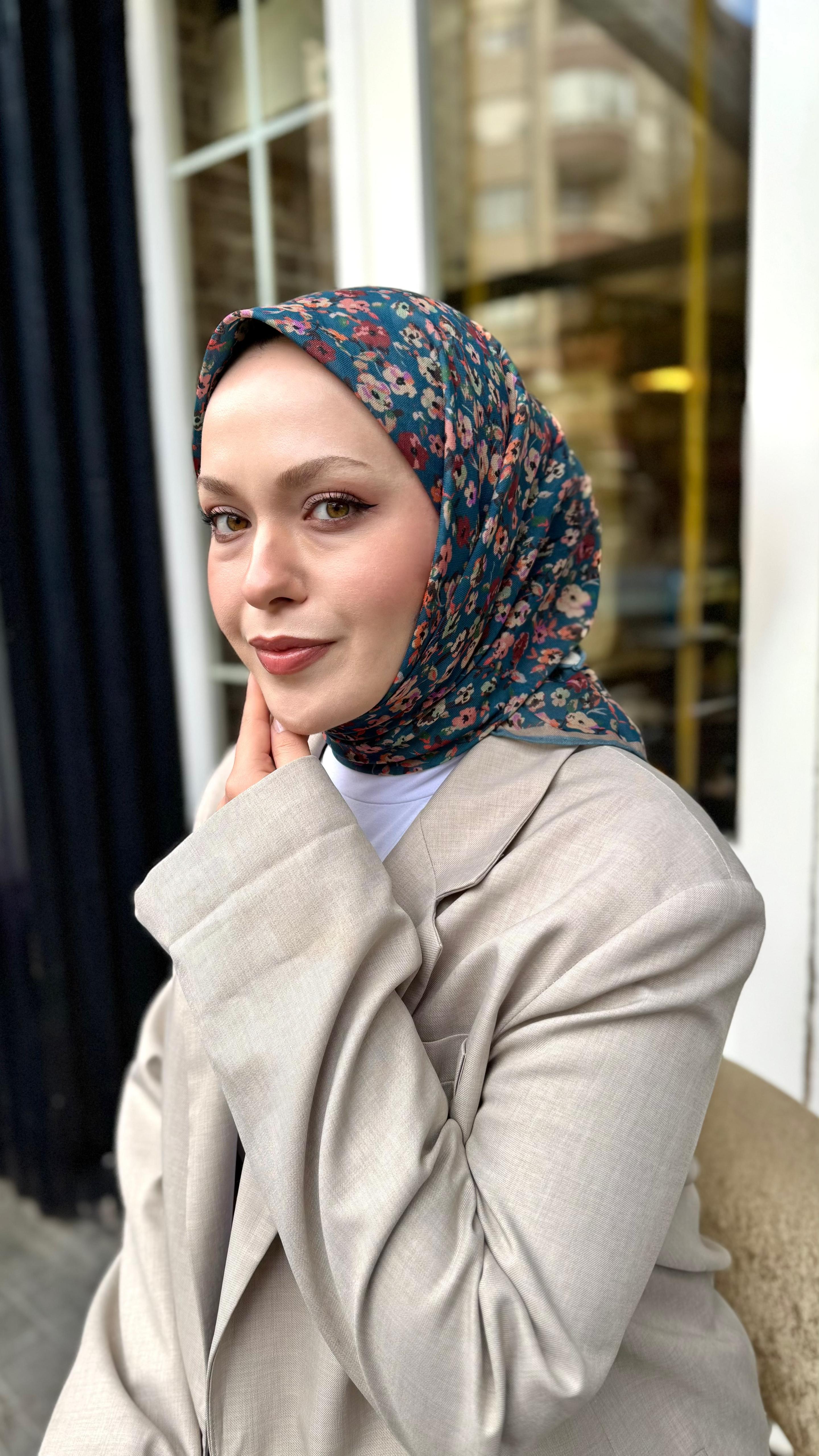 Locella Soft Pamuk Eşarp Petrol Yeşili-15