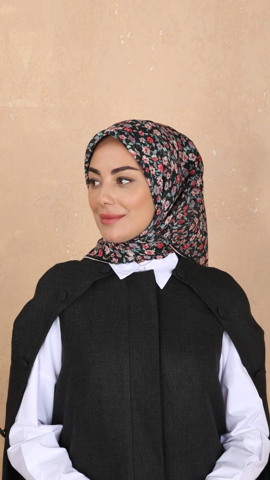 Locella Soft Pamuk Eşarp Siyah Fuşya-21