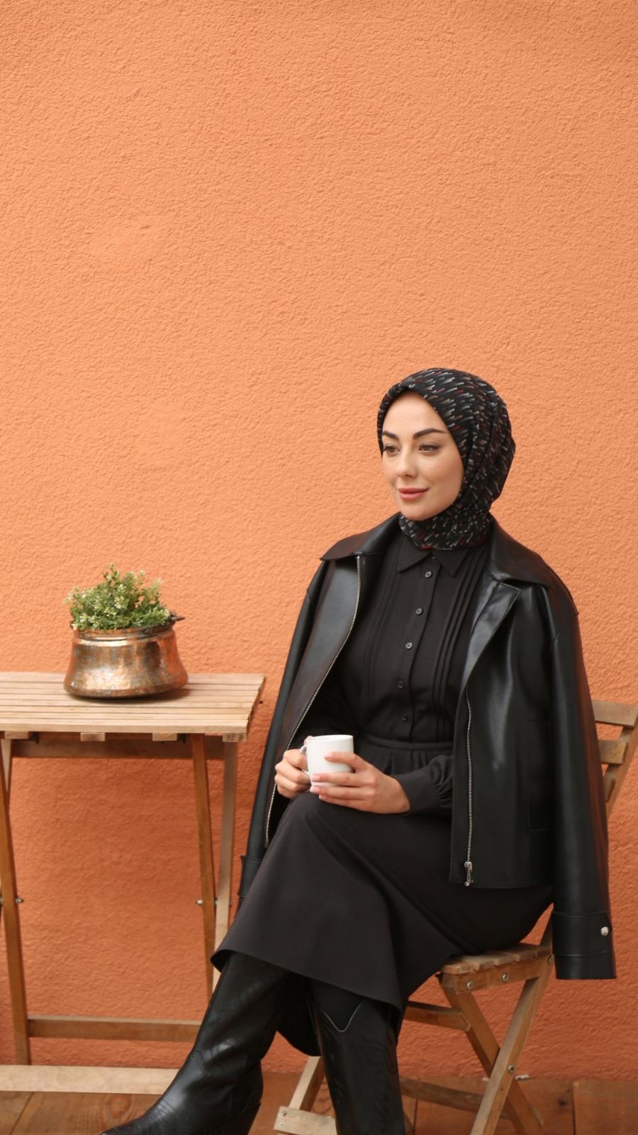 Locella Soft Pamuk Eşarp Siyah Kırmızı-7