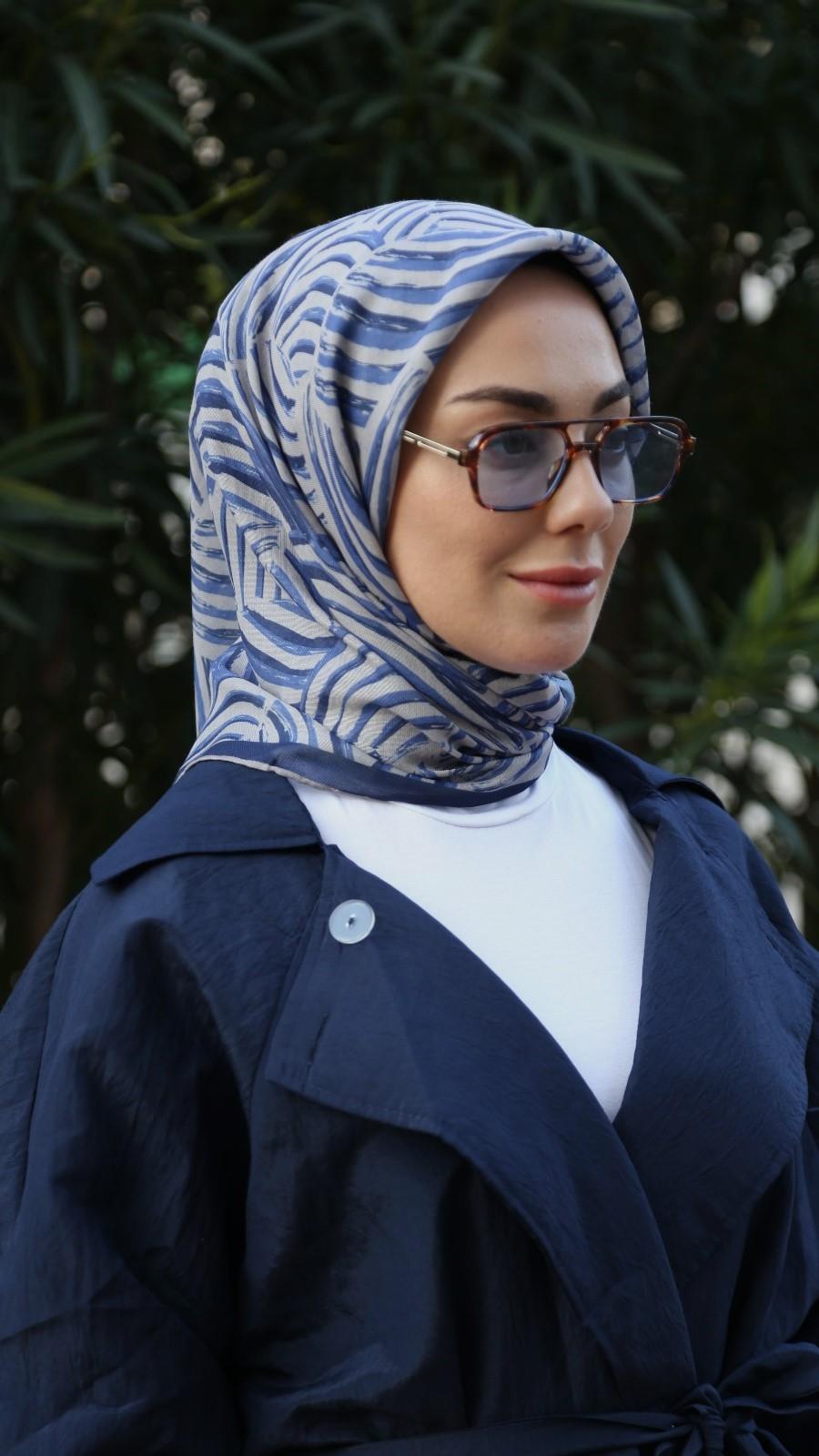 Locella Soft Pamuk Eşarp Mavi-4