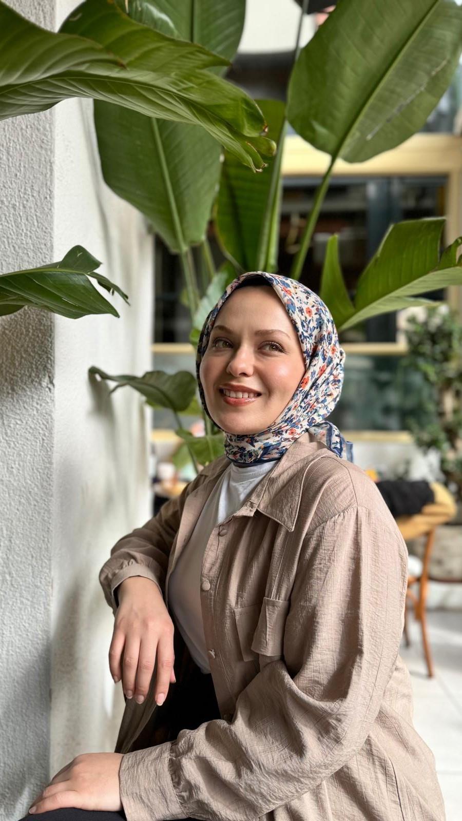 Locella Soft Pamuk Eşarp Mavi Turuncu-4