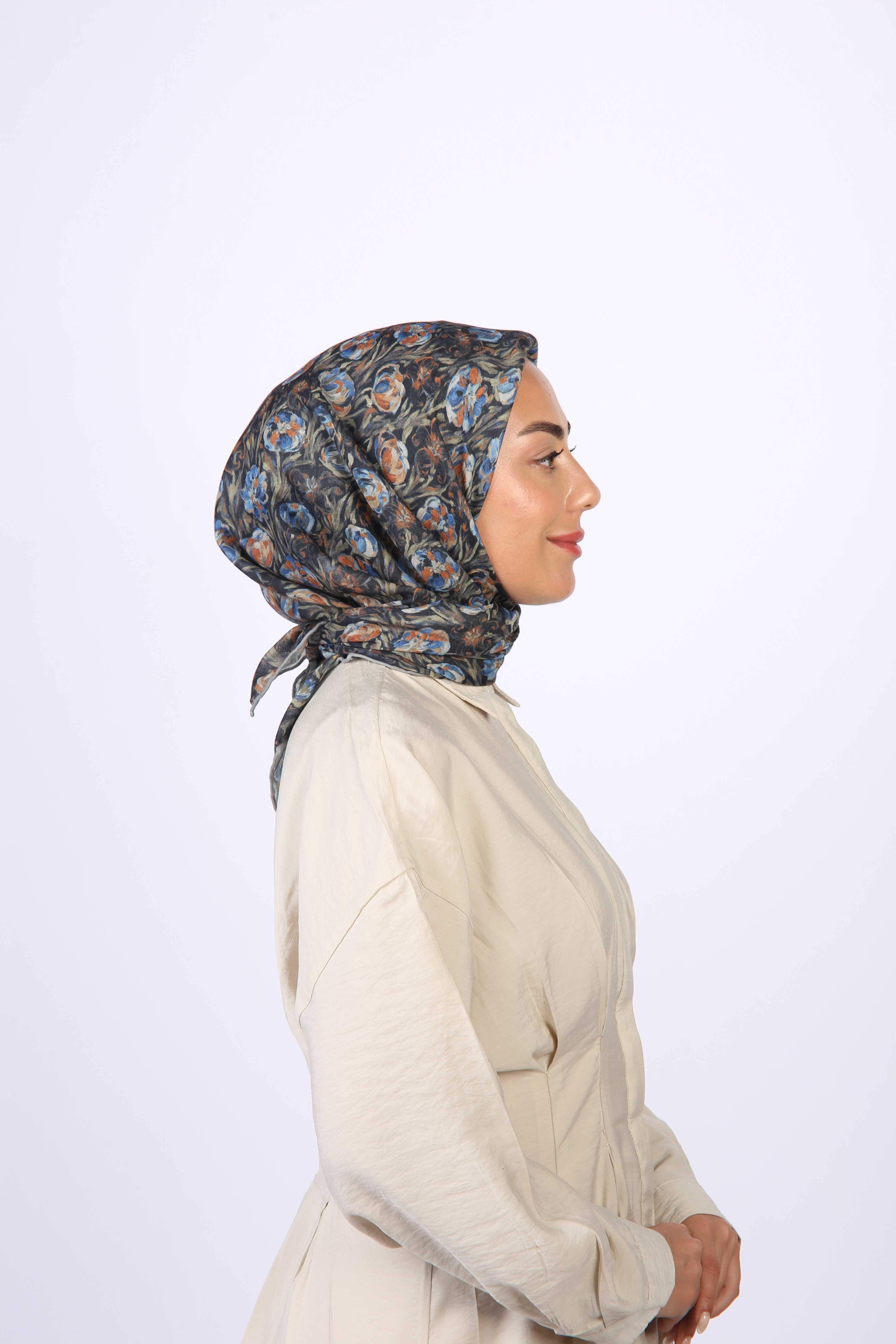 Locella Soft Pamuk Eşarp Siyah Mavi