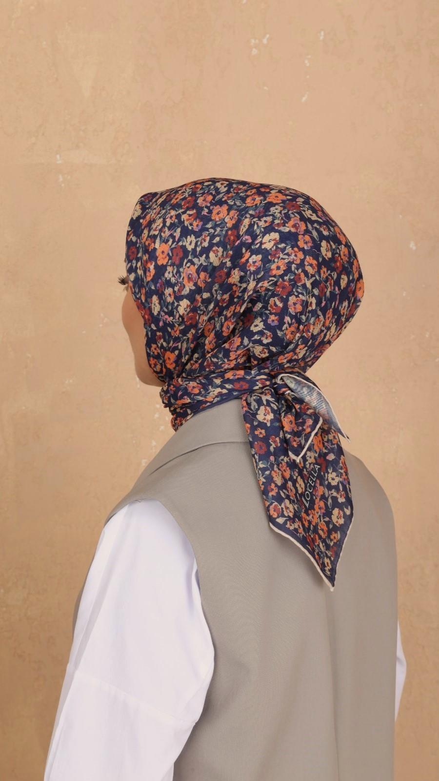 Locella Soft Pamuk Eşarp Lacivert  Turuncu-22