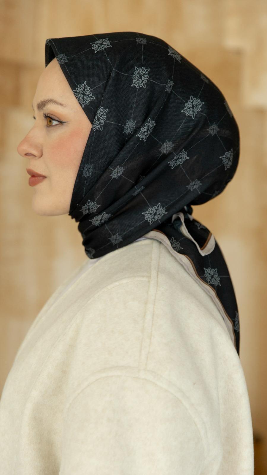 Locella Soft Pamuk Eşarp Siyah Bej-14