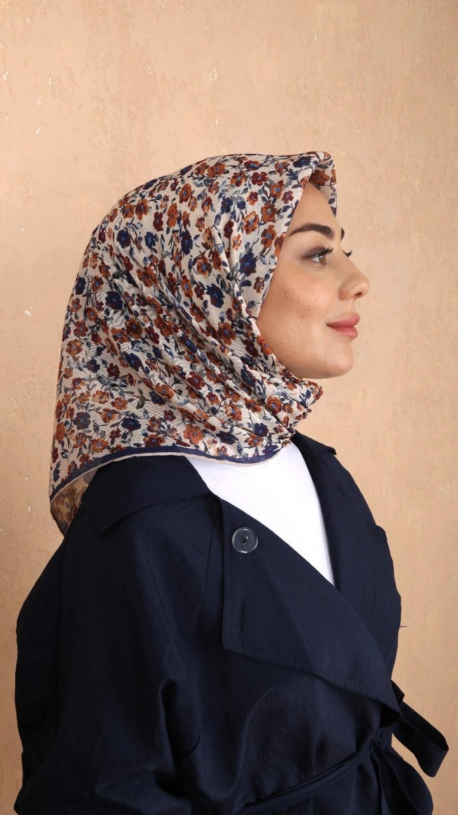 Locella Soft Pamuk Eşarp Lacivert  Taba-23