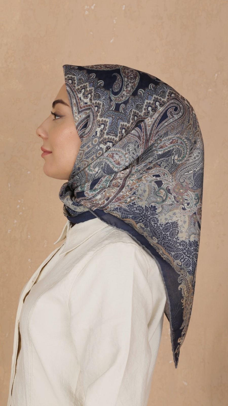 Locella Soft Pamuk Eşarp Koyu Mavi-5