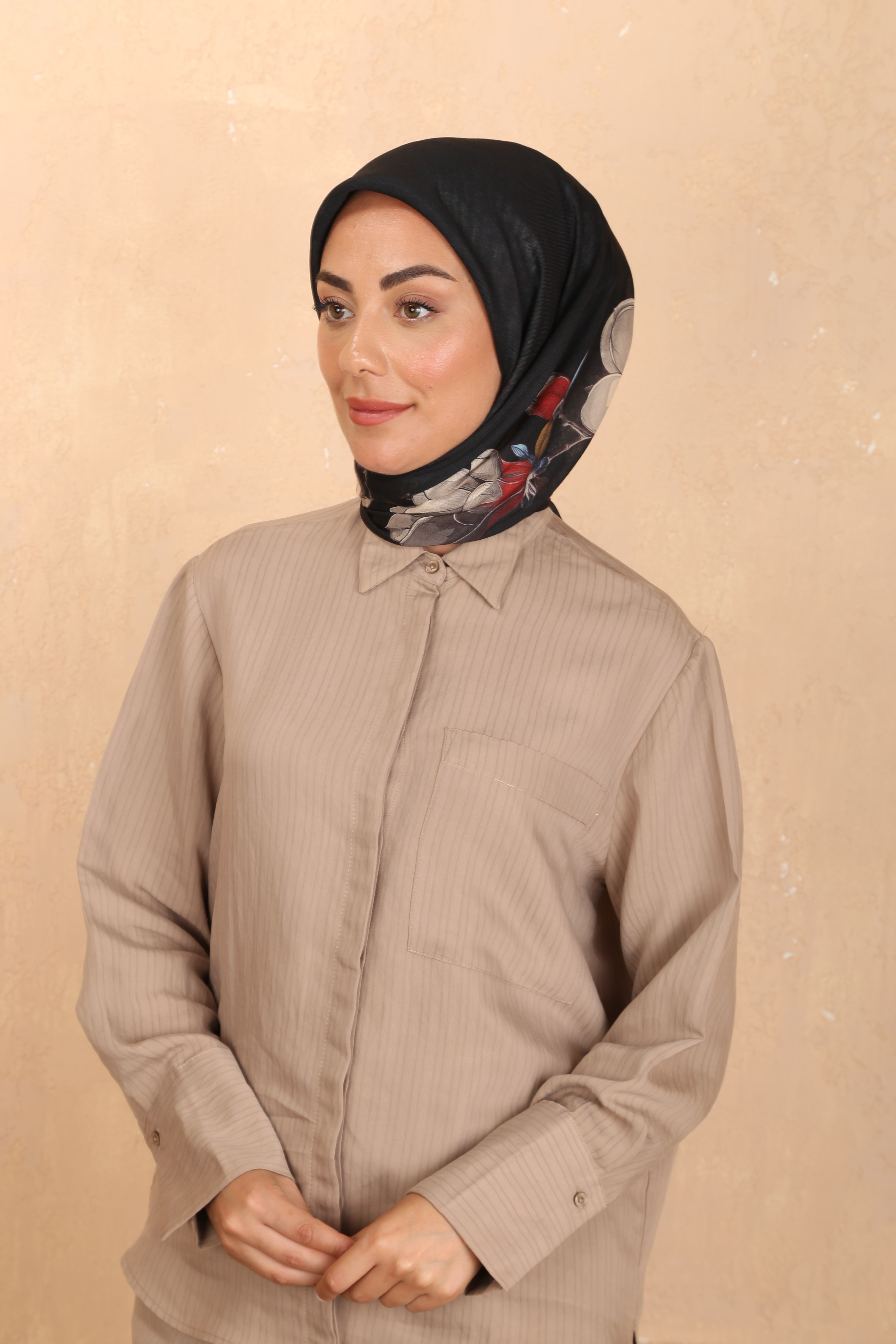 Locella Soft Pamuk Eşarp-Siyah Bej
