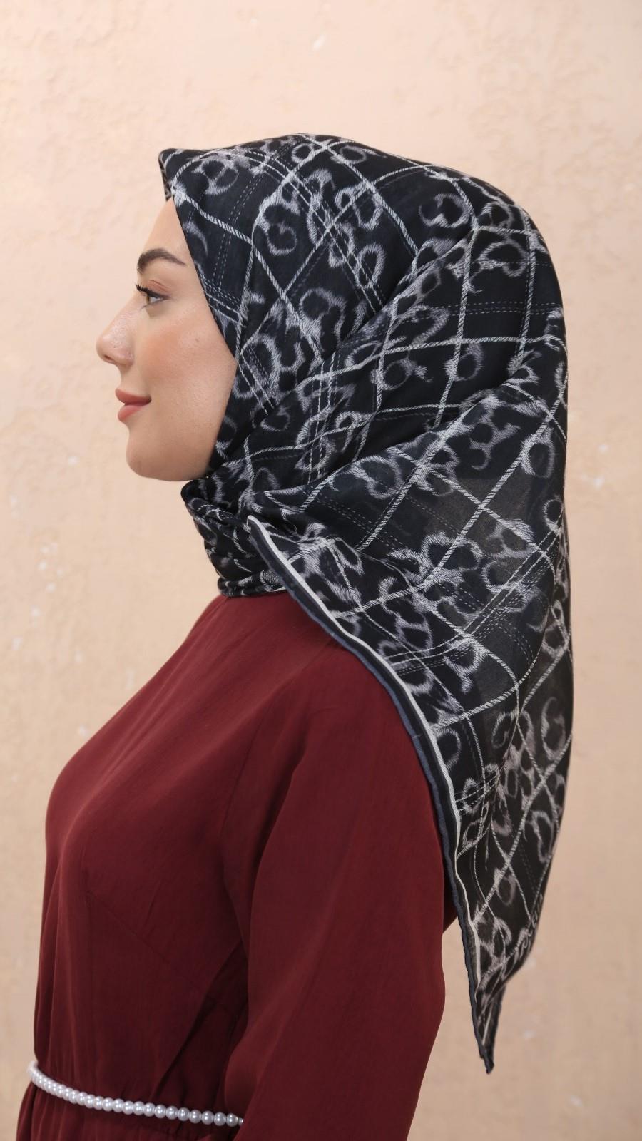 Locella Soft Pamuk Eşarp Siyah Gri-1