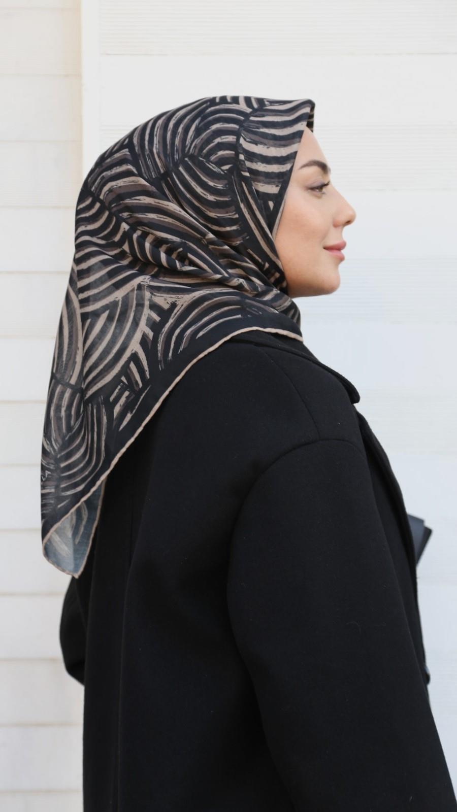 Locella Soft Pamuk Eşarp Siyah Vizon-5