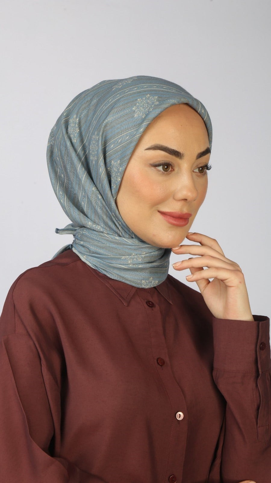 Locella Soft Pamuk Eşarp Mavi Gri