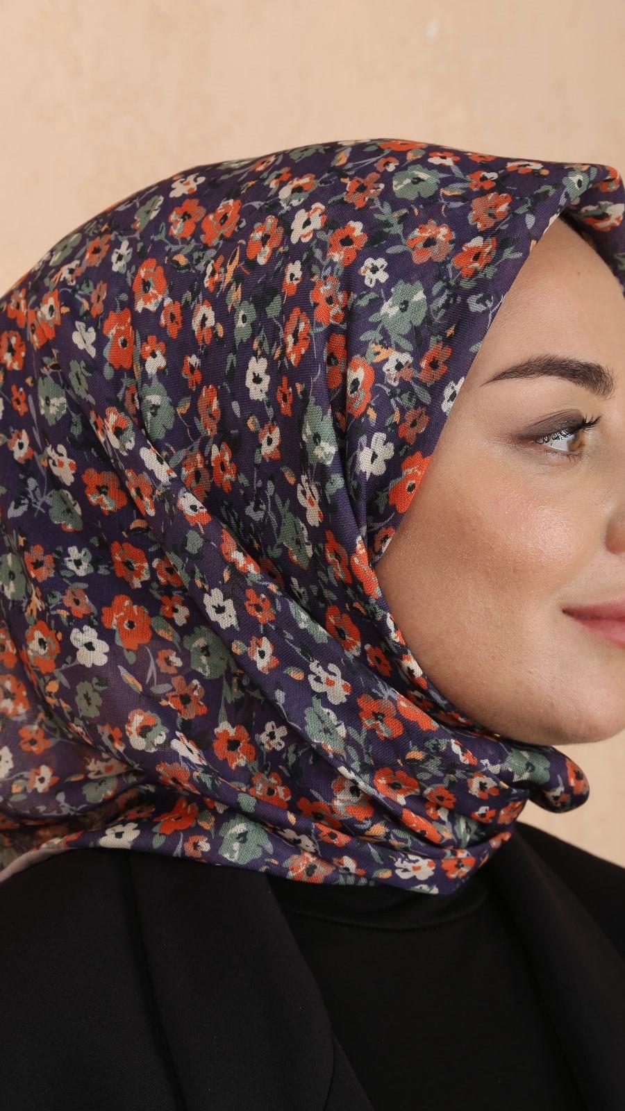 Locella Soft Pamuk Eşarp Turuncu Mor-27