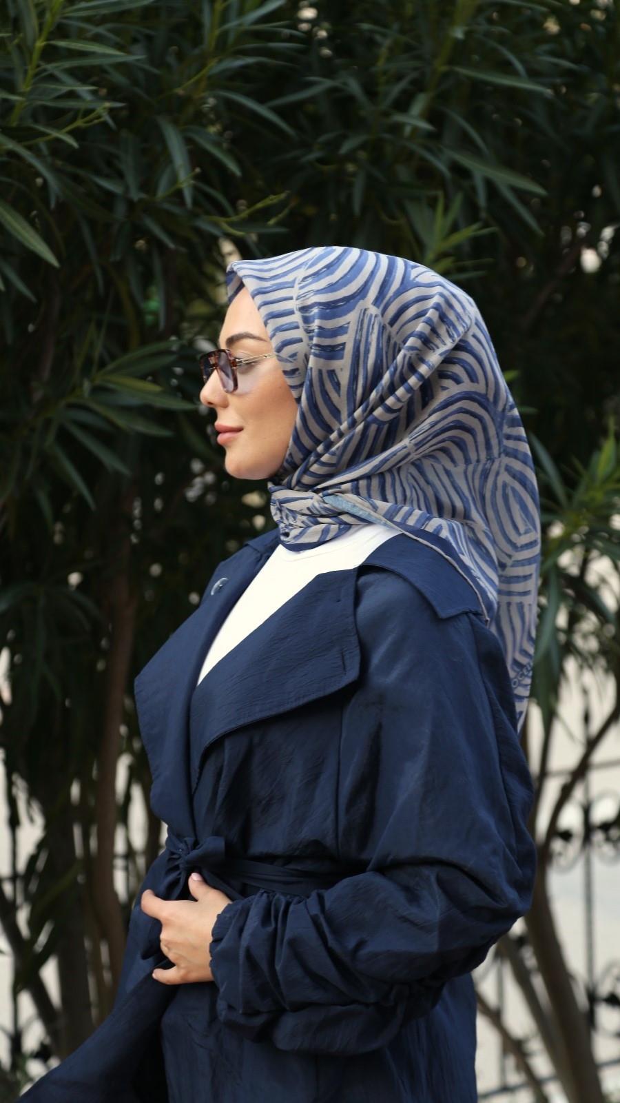 Locella Soft Pamuk Eşarp Mavi-4