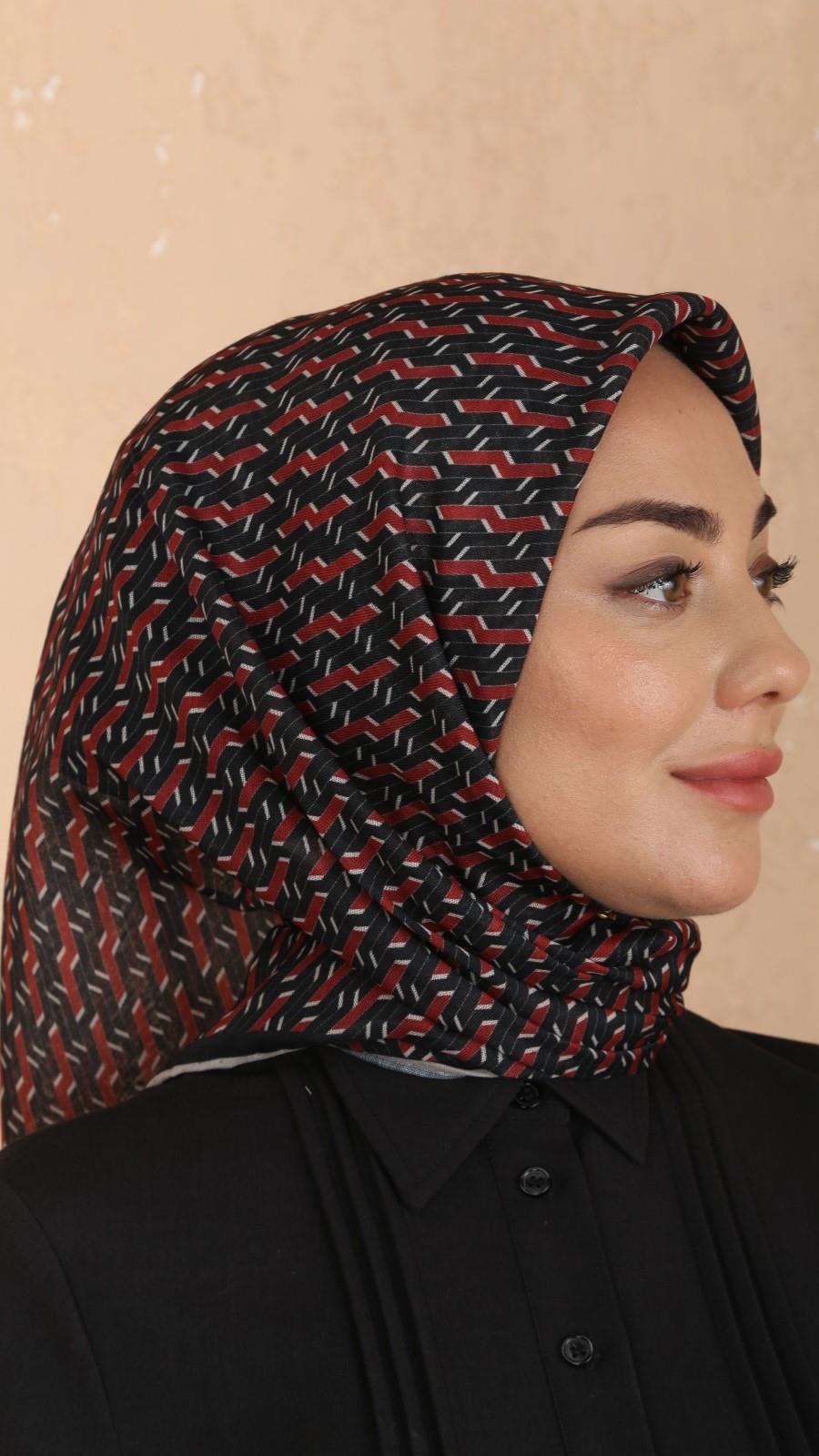 Locella Soft Pamuk Eşarp Siyah Kırmızı-10