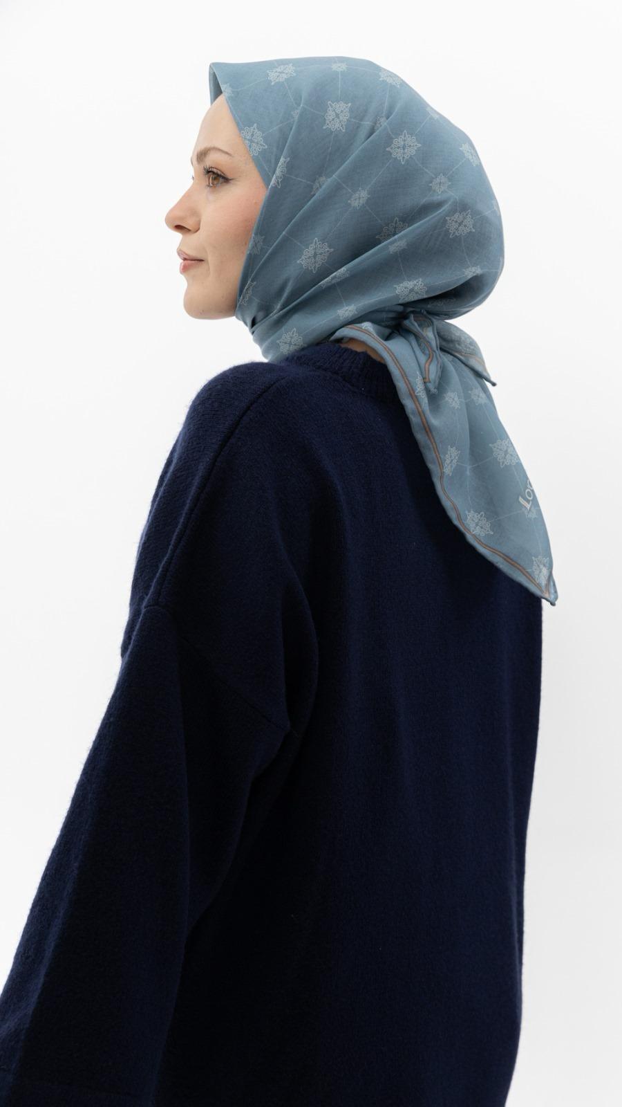 Locella Soft Pamuk Eşarp Mavi-5