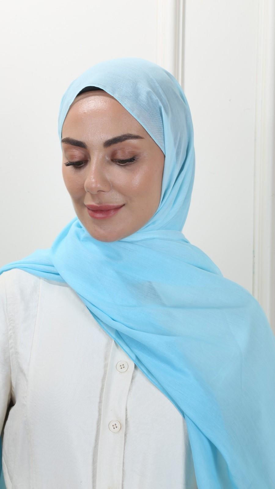 Pamuk Vual Şal Cam Göbeği Mavi-16