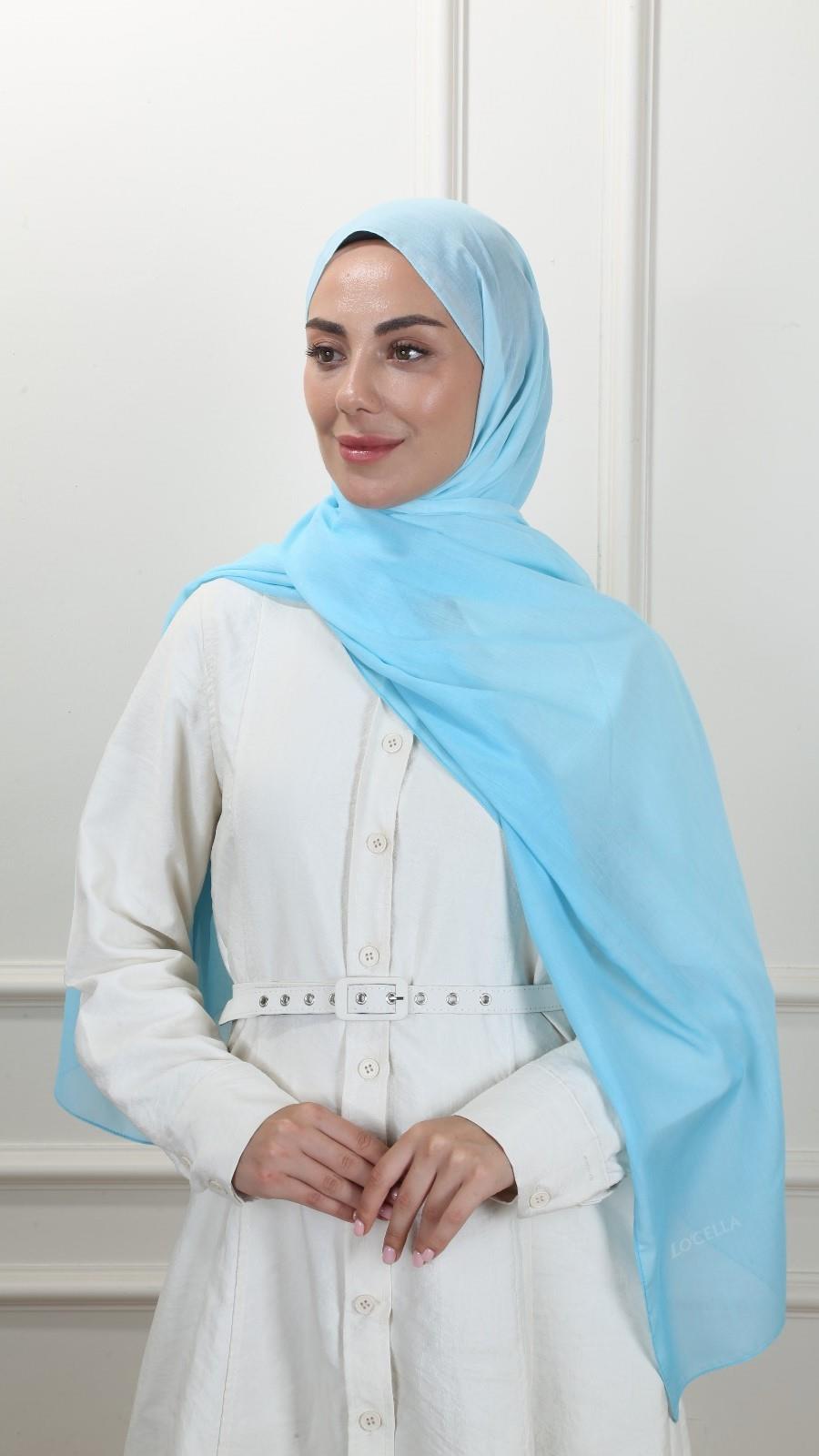 Pamuk Vual Şal Cam Göbeği Mavi-16