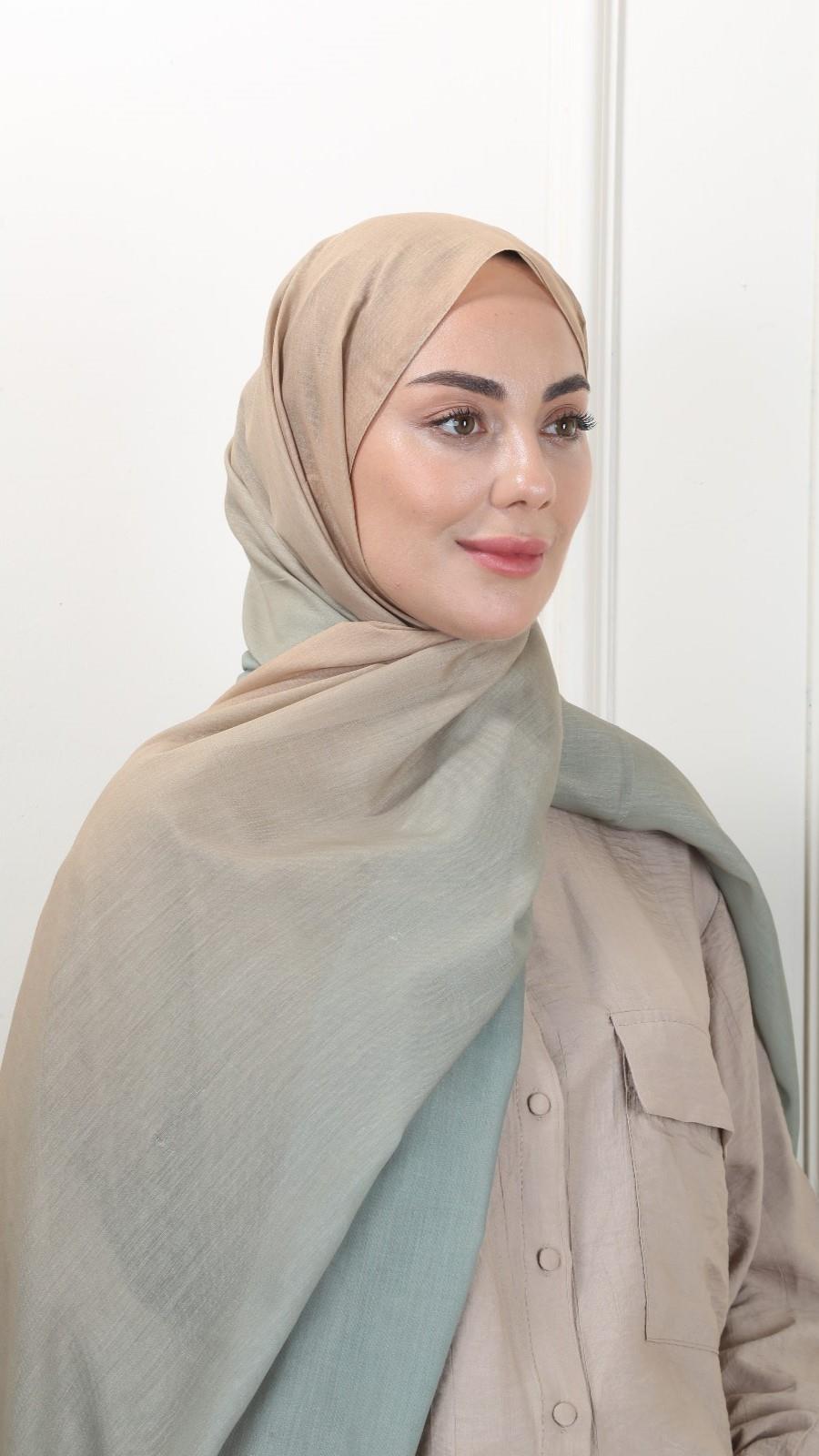 Pamuk Vual Şal Karamel Yeşil-12