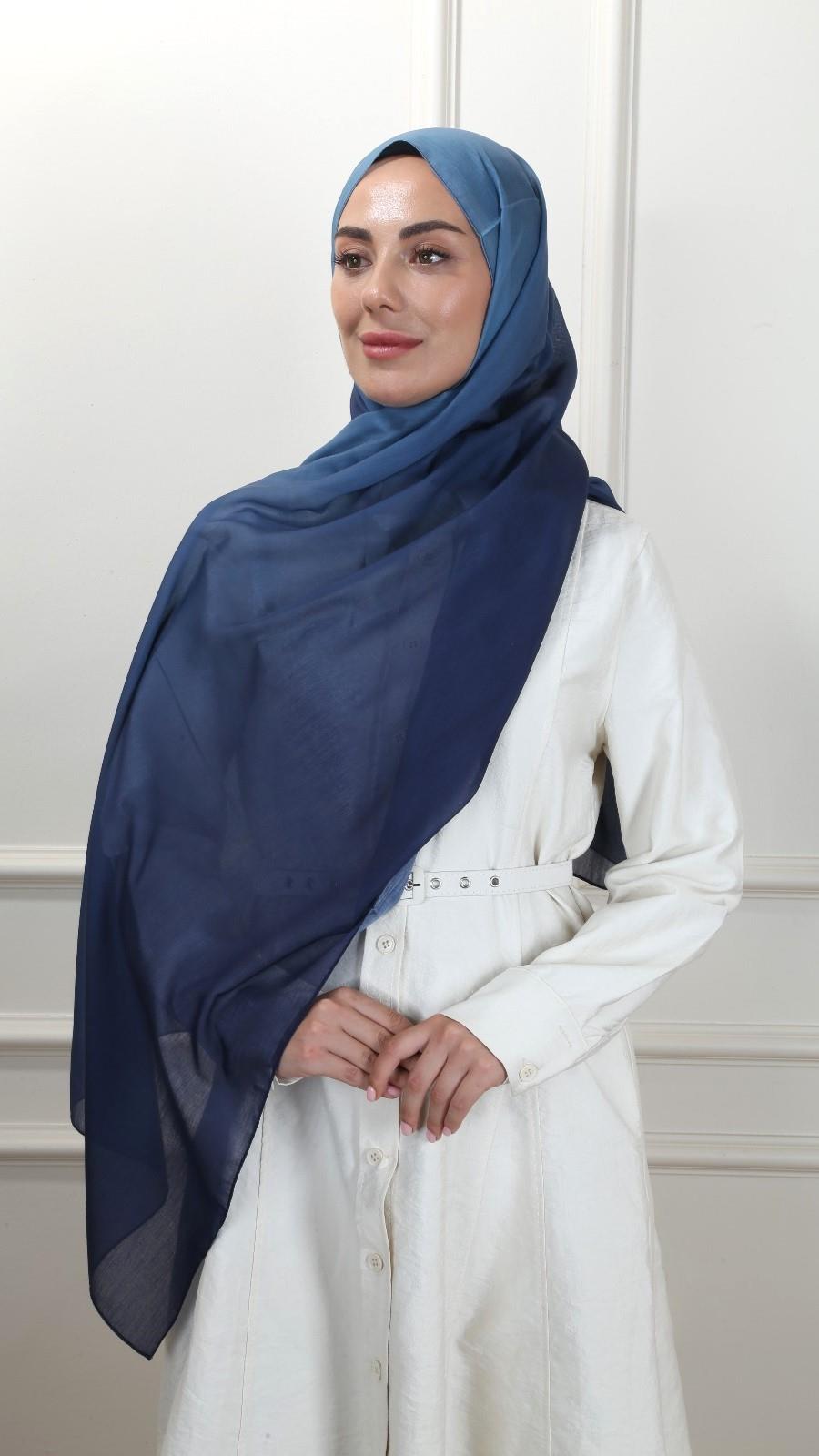 Pamuk Vual Şal Lacivert-18