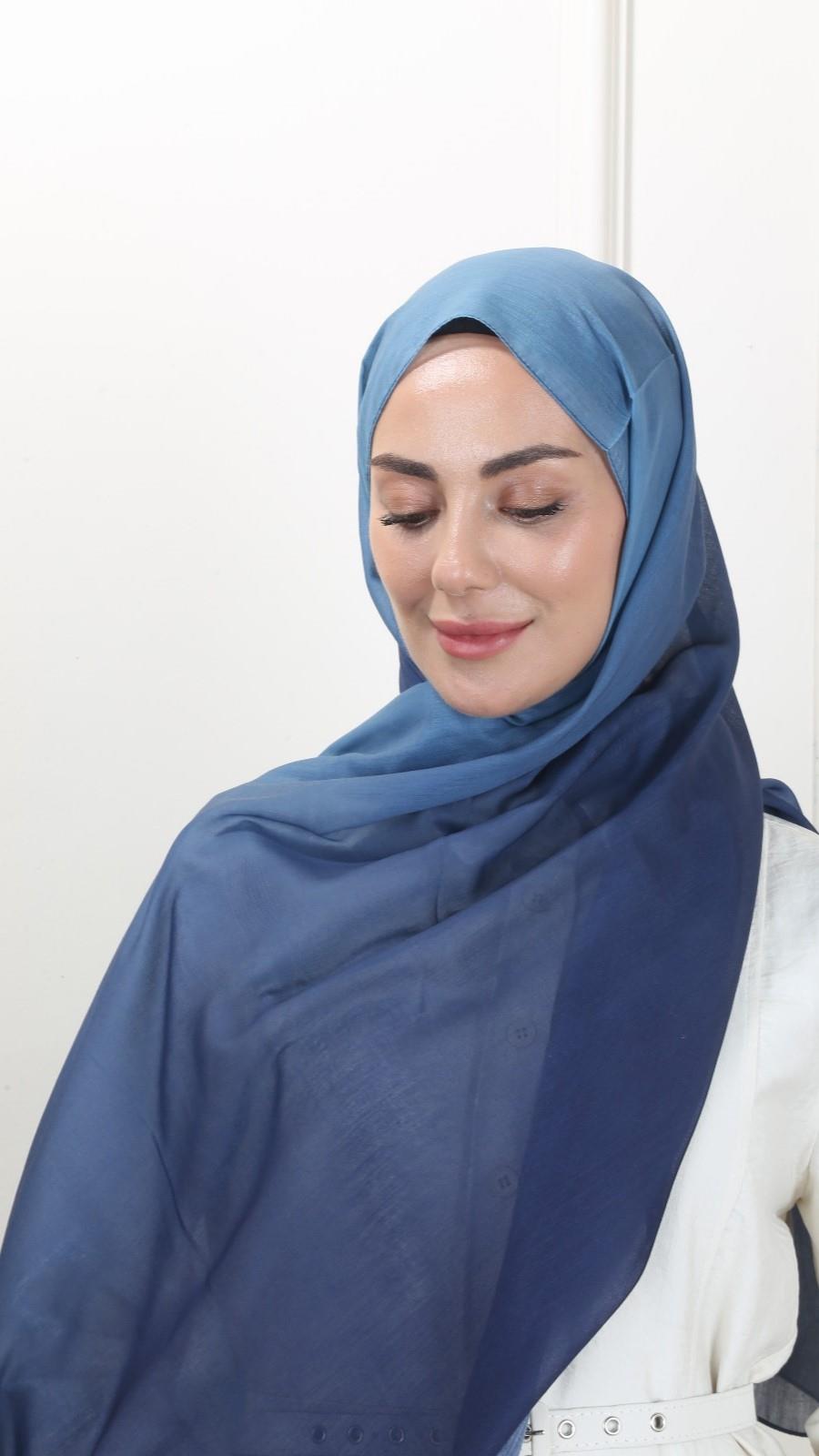 Pamuk Vual Şal Lacivert-18