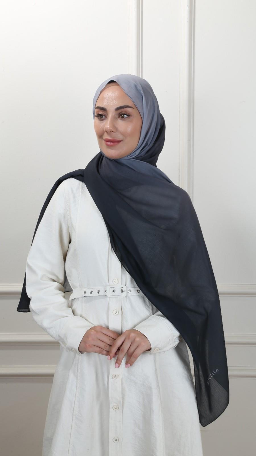 Pamuk Vual Şal Siyah Gri-15