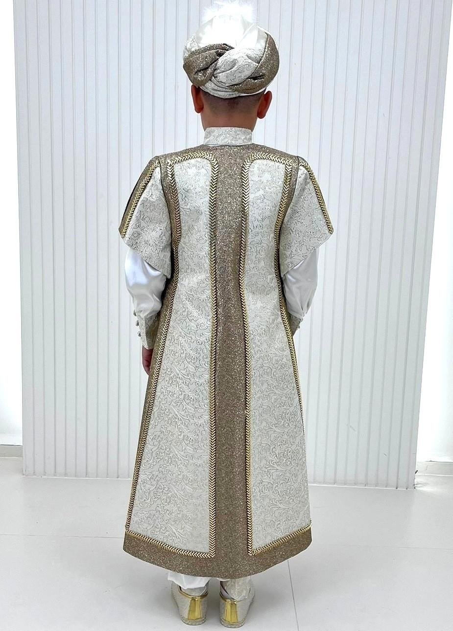 Altın Şerit İşlemeli Brokarlı Kaftan Sünnet Kıyafeti