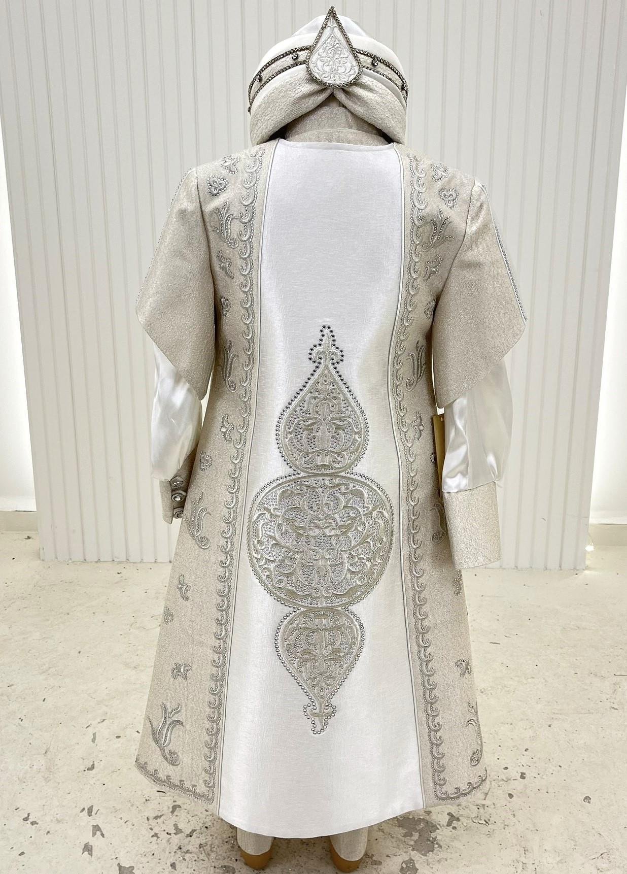 Antrasit Nakışlı Dantelli Abiye Nakışlı Kaftan Damatlık Kombin Set 38