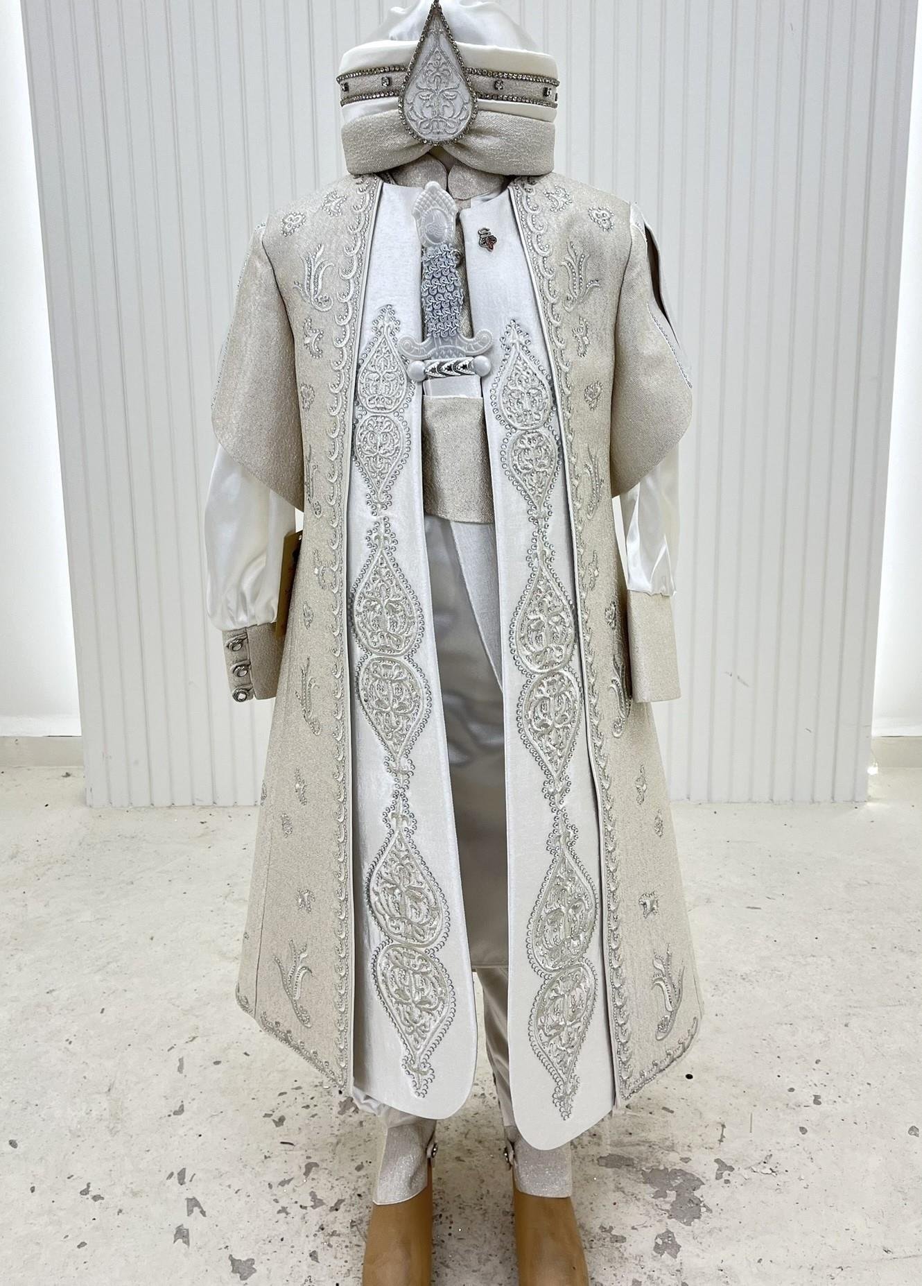 Antrasit Nakışlı Dantelli Abiye Nakışlı Kaftan Damatlık Kombin Set 38