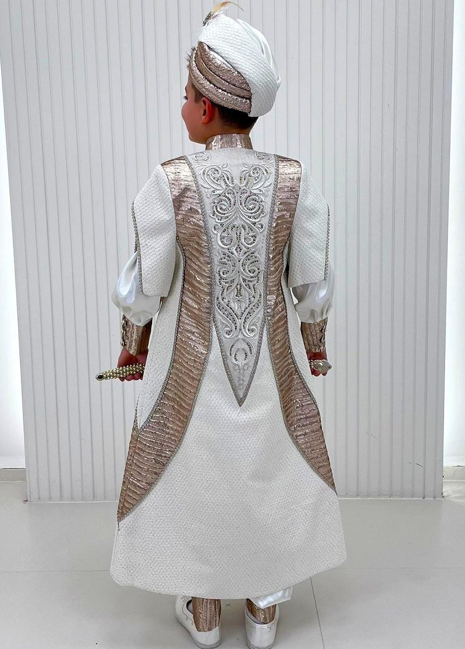 Brokar Kumaş Kombinli Nakışlı Kaftan Sünnet Kıyafeti