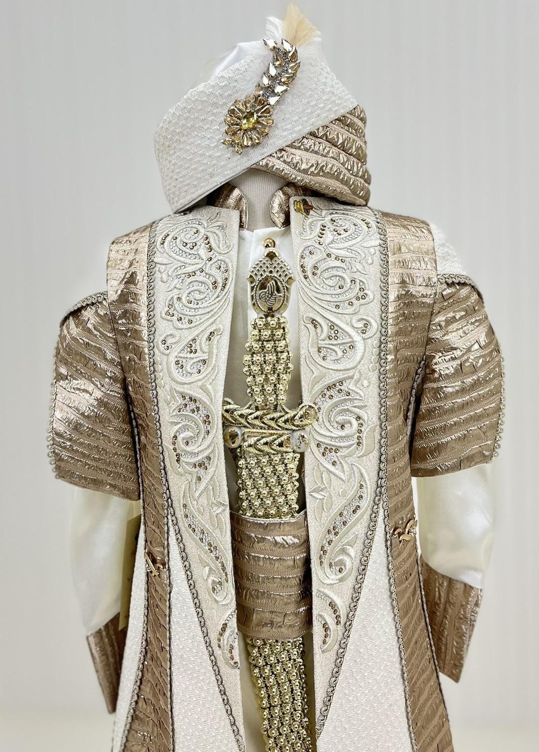 Brokar Kumaş Kombinli Nakışlı Kaftan Sünnet Kıyafeti