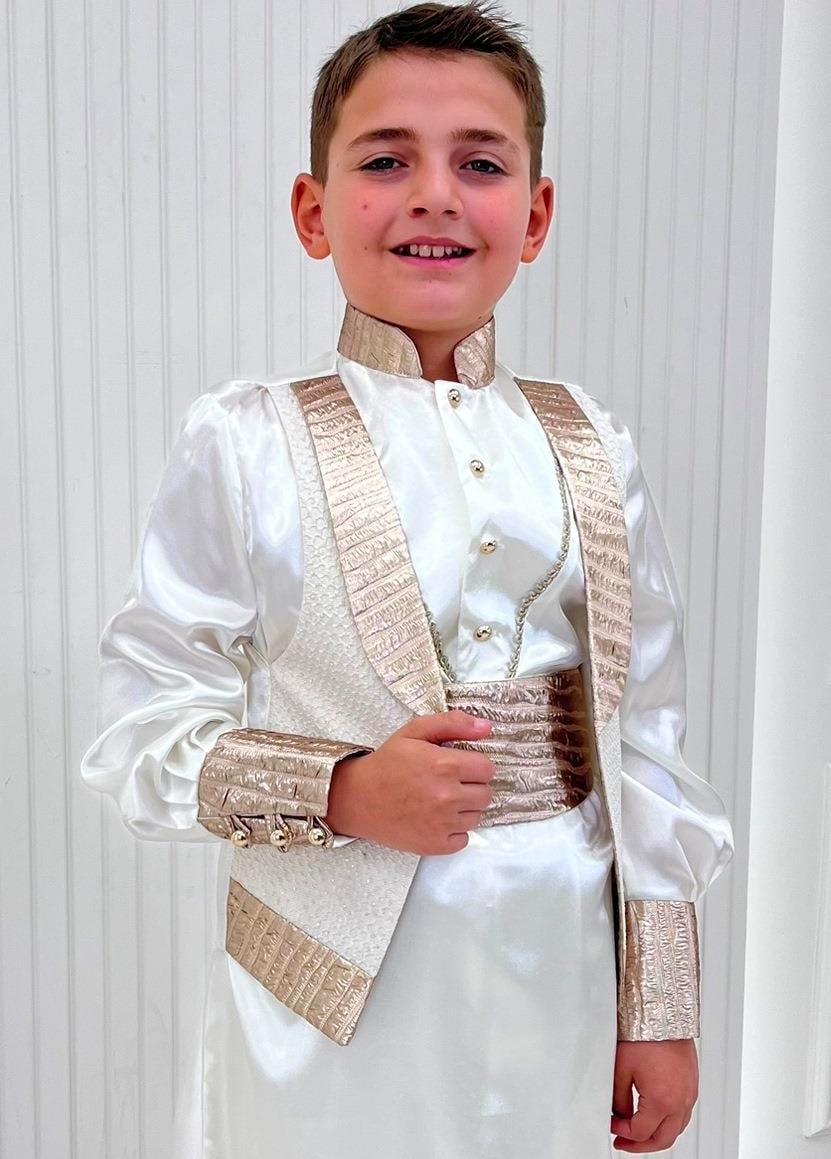 Brokar Kumaş Kombinli Nakışlı Kaftan Sünnet Kıyafeti