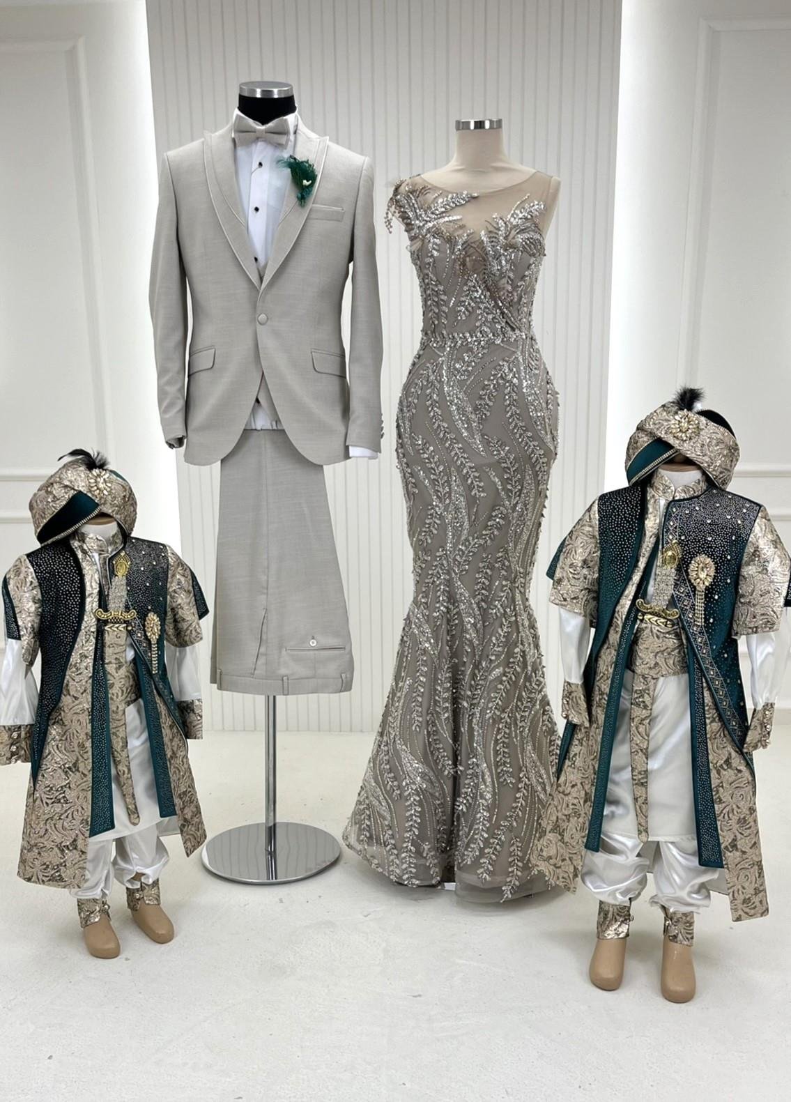 İthal Dantel Balık Abiye Kadife Kaftan Damatlık Kombin Set 67